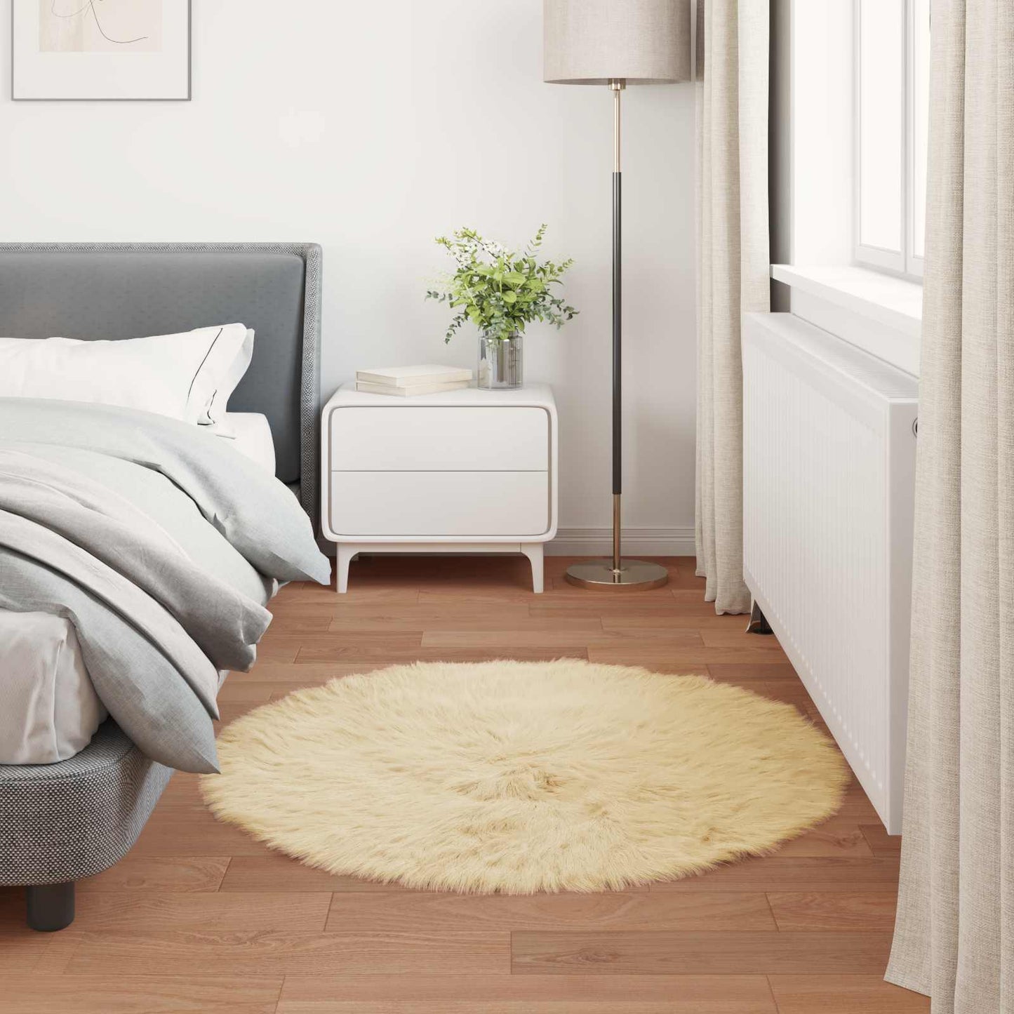 Faux Sheepskin Rug TAFALLA Cream Ø 120 cm Polyester