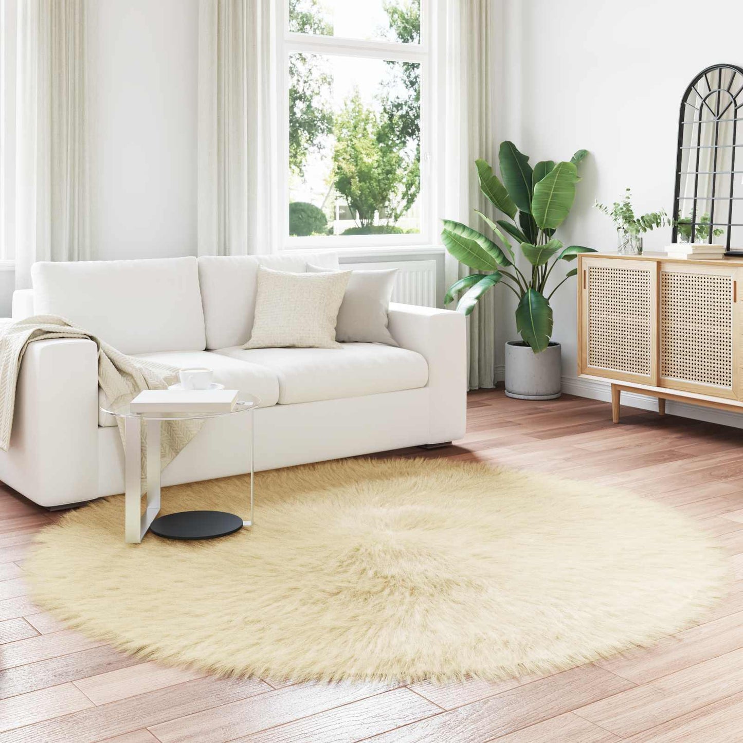 Faux Sheepskin Rug TAFALLA Cream Ø 160 cm Polyester
