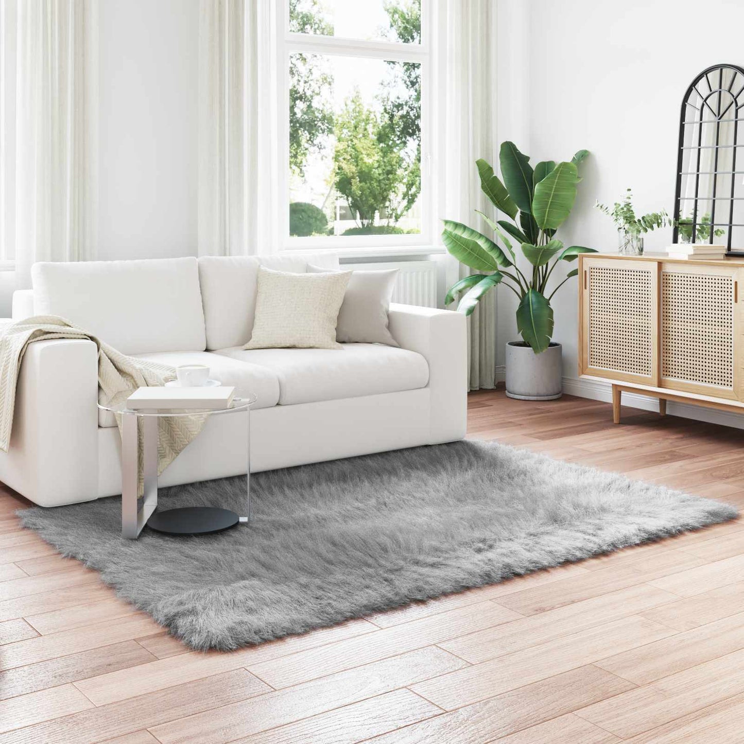 Faux Sheepskin Rug TAFALLA Grey 140 x 200 cm Polyester