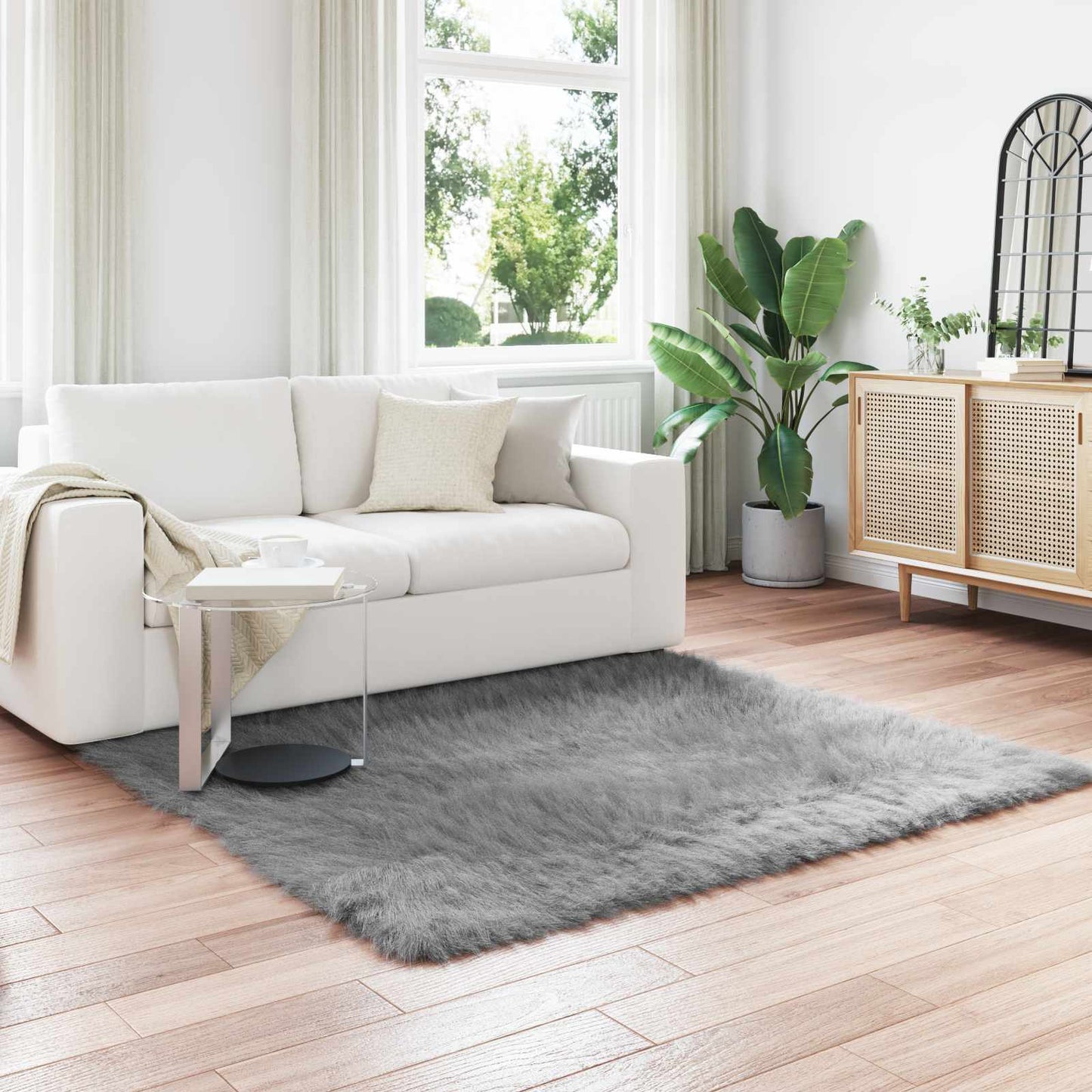 Faux Sheepskin Rug TAFALLA Grey 120 x 120 cm Polyester