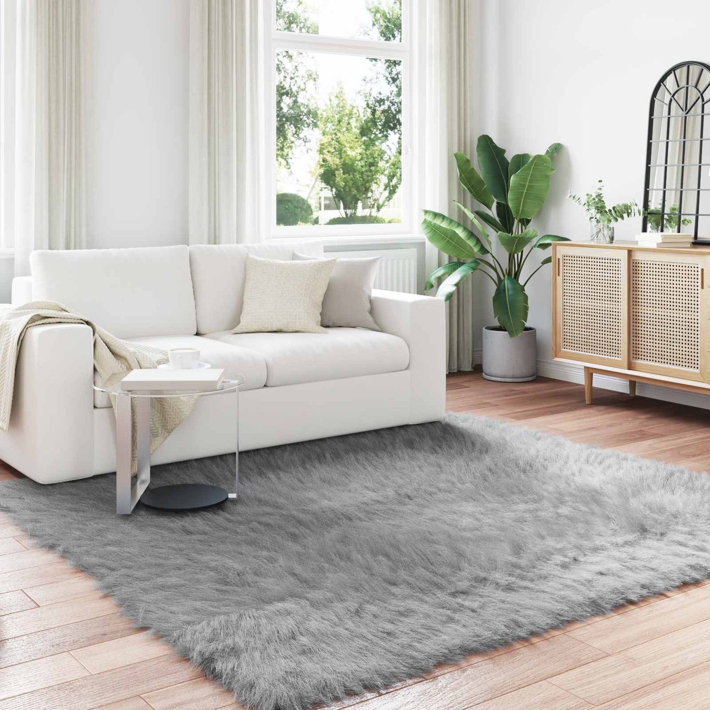 Faux Sheepskin Rug TAFALLA Grey 240 x 240 cm Polyester