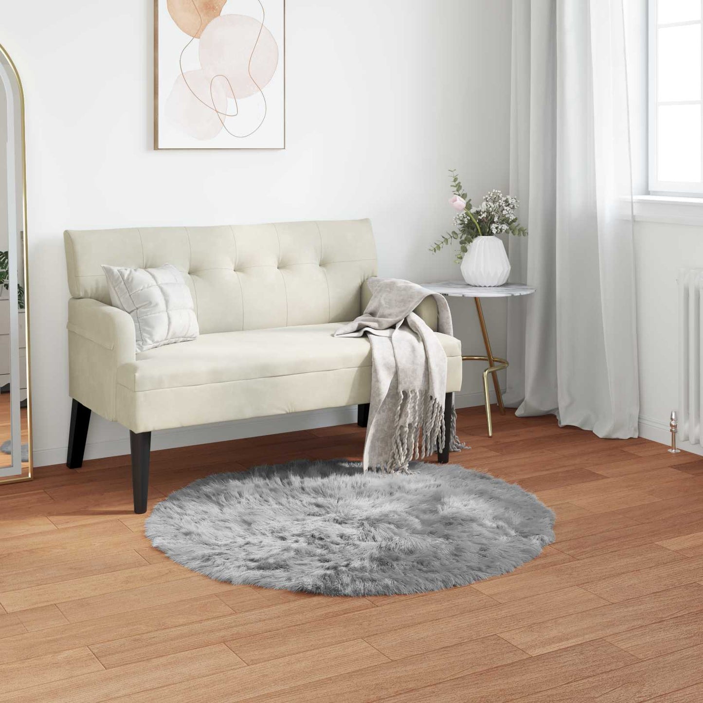 Faux Sheepskin Rug TAFALLA Grey Ø 80 cm Polyester