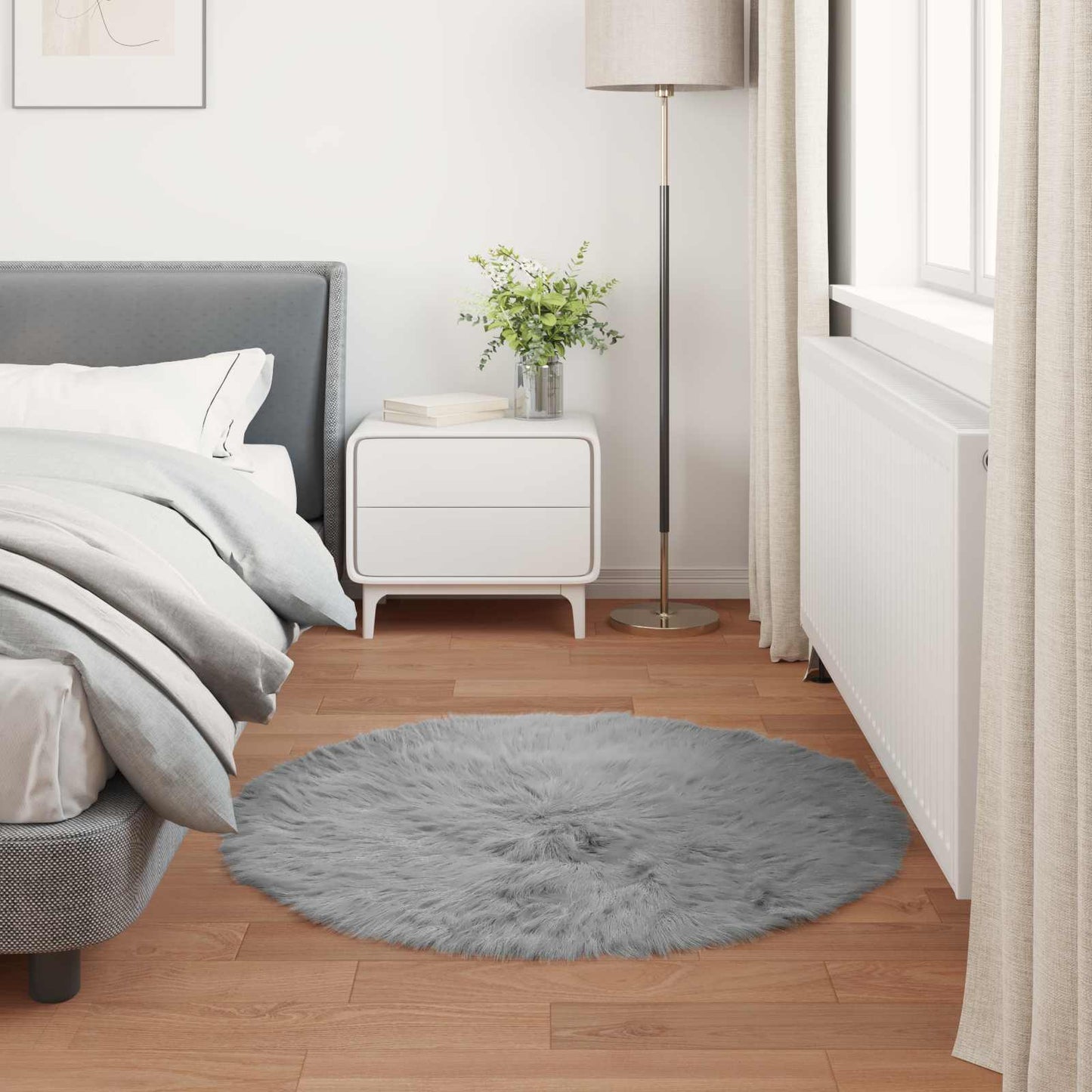 Faux Sheepskin Rug TAFALLA Grey Ø 80 cm Polyester