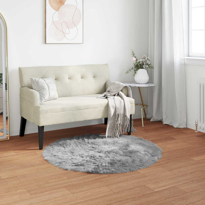 Faux Sheepskin Rug TAFALLA Grey Ø 100 cm Polyester