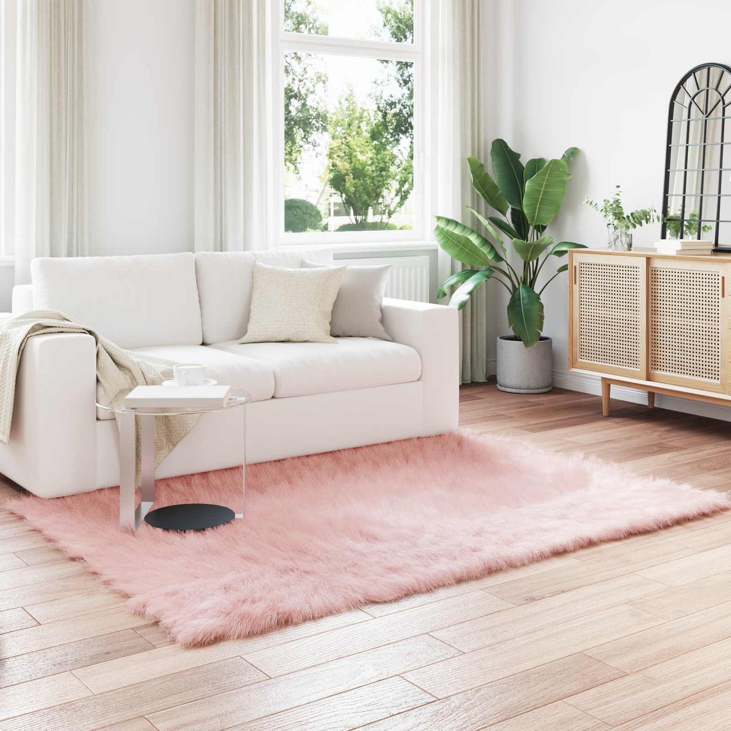 Faux Sheepskin Rug TAFALLA Pink 140 x 200 cm Polyester