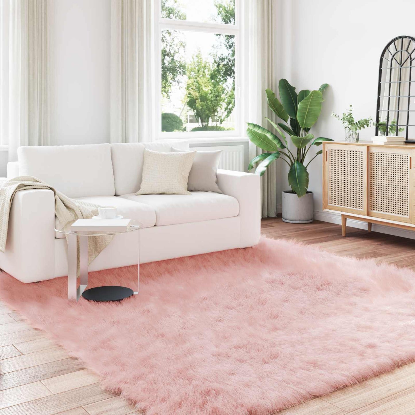 Faux Sheepskin Rug TAFALLA Pink 200 x 200 cm Polyester