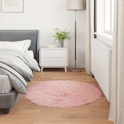Faux Sheepskin Rug TAFALLA Pink Ø 80 cm Polyester