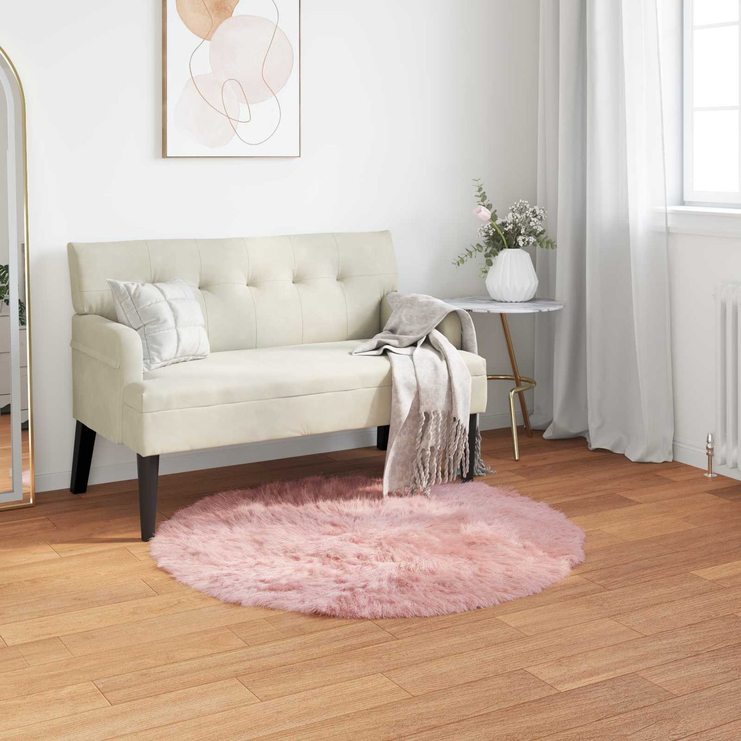 Faux Sheepskin Rug TAFALLA Pink Ø 100 cm Polyester