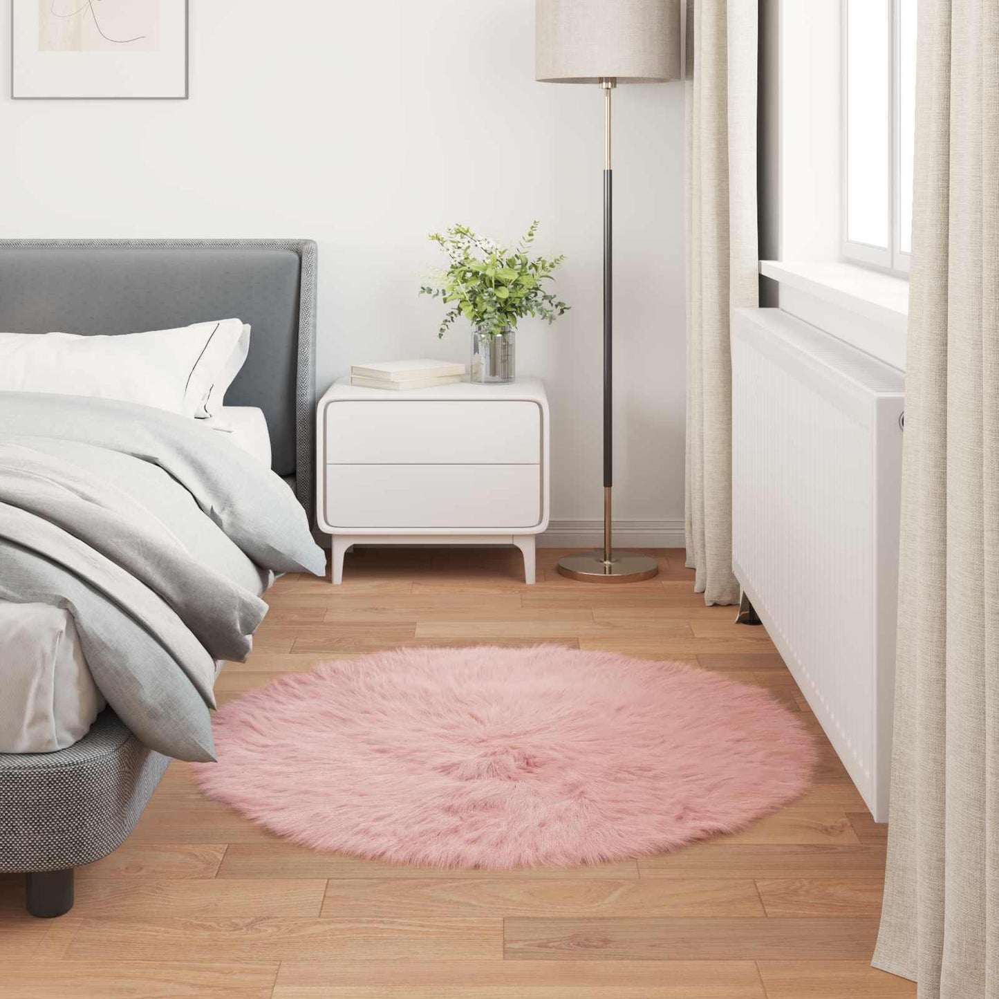 Faux Sheepskin Rug TAFALLA Pink Ø 100 cm Polyester