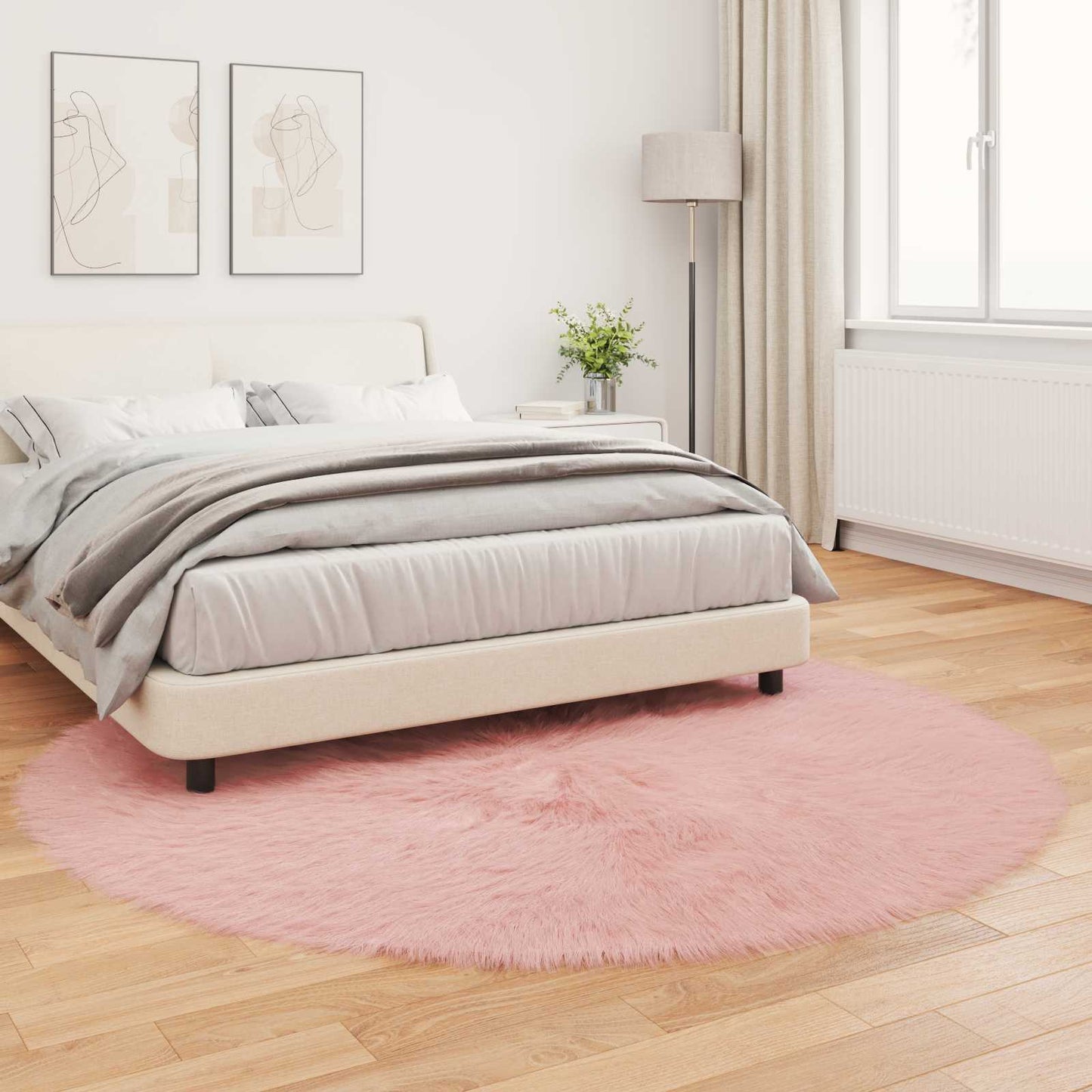 Faux Sheepskin Rug TAFALLA Pink Ø 200 cm Polyester