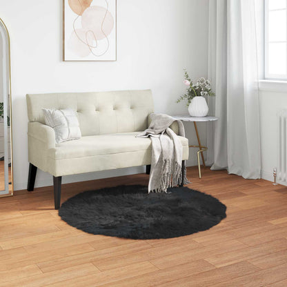 Faux Sheepskin Rug TAFALLA Black Ø 80 cm Polyester