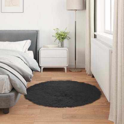 Faux Sheepskin Rug TAFALLA Black Ø 80 cm Polyester