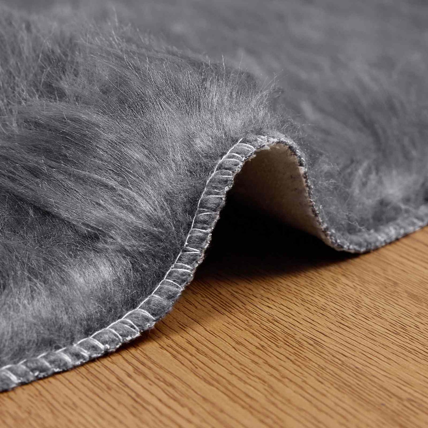 Faux Sheepskin Rug TAFALLA Anthracite Ø 80 cm Polyester