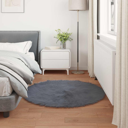 Faux Sheepskin Rug TAFALLA Anthracite Ø 80 cm Polyester