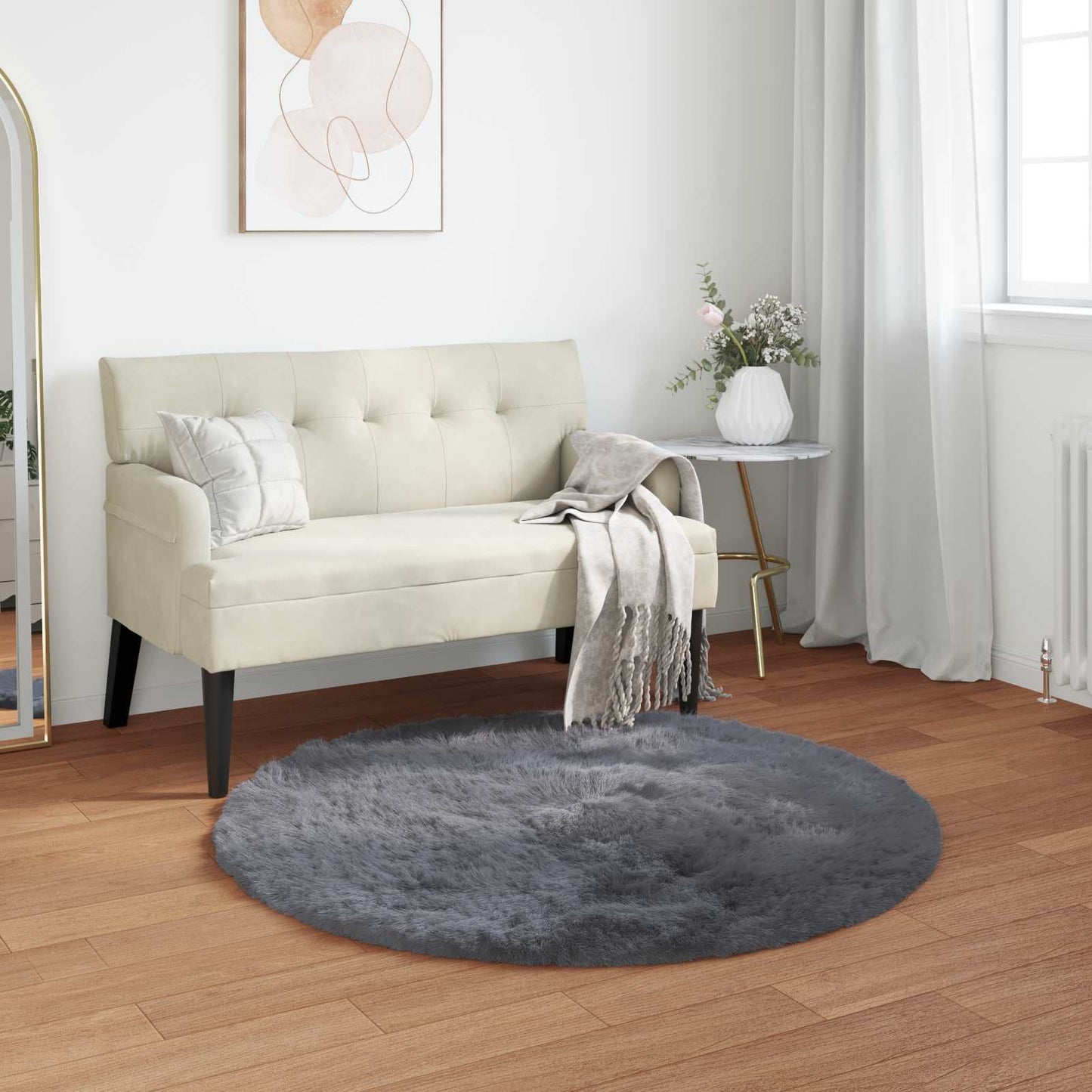 Faux Sheepskin Rug TAFALLA Anthracite Ø 100 cm Polyester