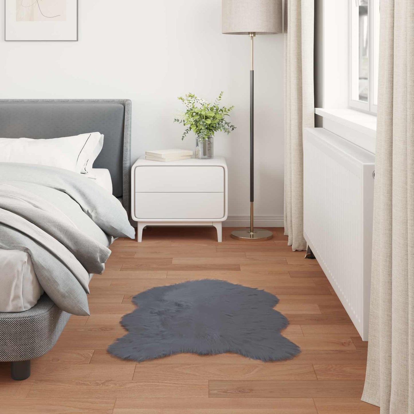 Faux Sheepskin Rug TAFALLA Anthracite 50 x 80 cm Polyester