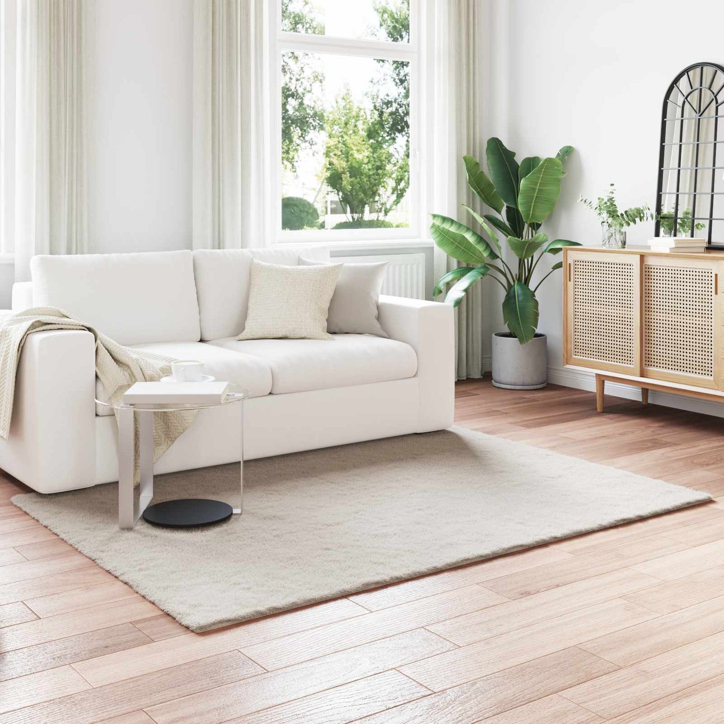 Anti-Slip Faux Rabbit Fur Rug OLITE Beige 160 x 230 cm