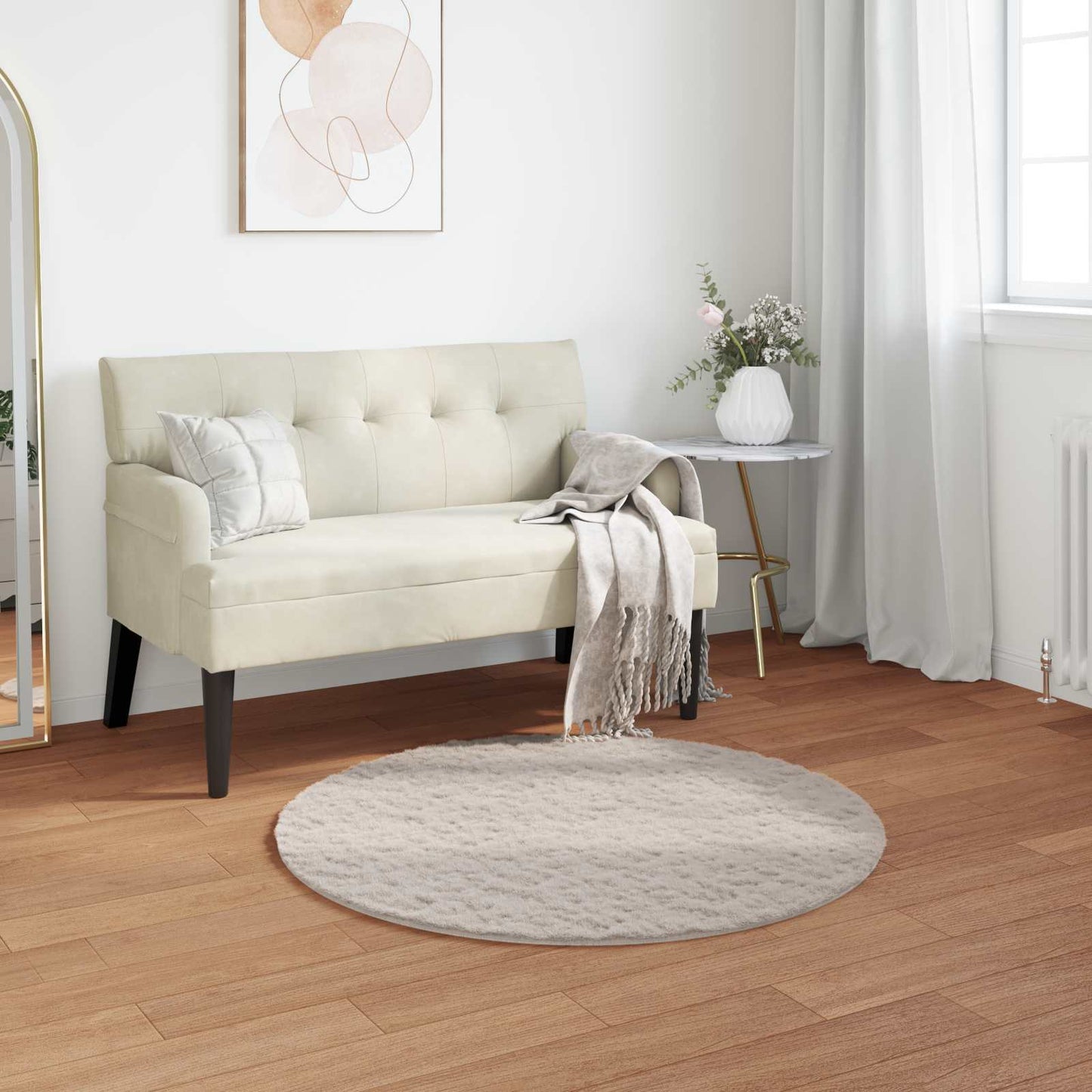 Anti-Slip Faux Rabbit Fur Rug OLITE Beige Ø 120 cm Polyester