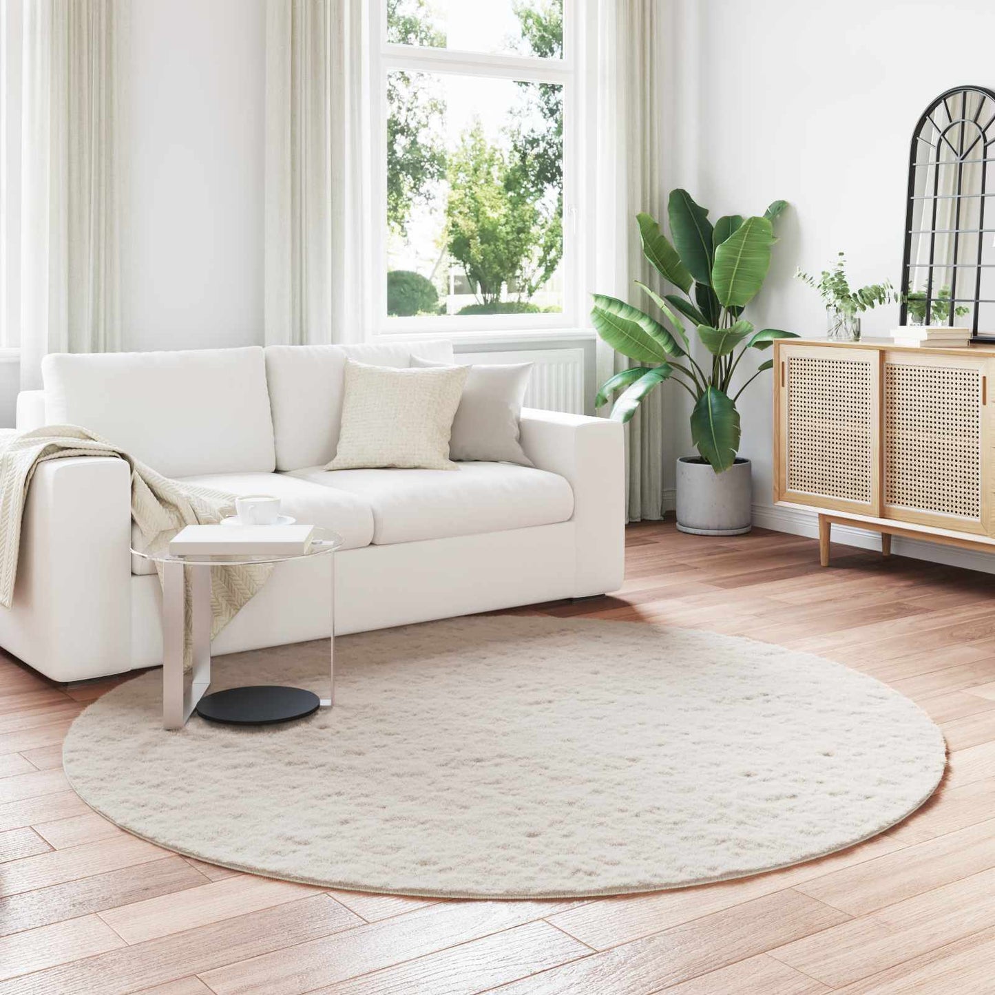 Anti-Slip Faux Rabbit Fur Rug OLITE Beige Ø 160 cm Polyester