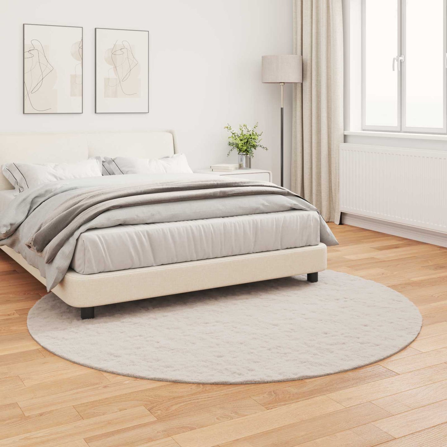 Anti-Slip Faux Rabbit Fur Rug OLITE Beige Ø 160 cm Polyester