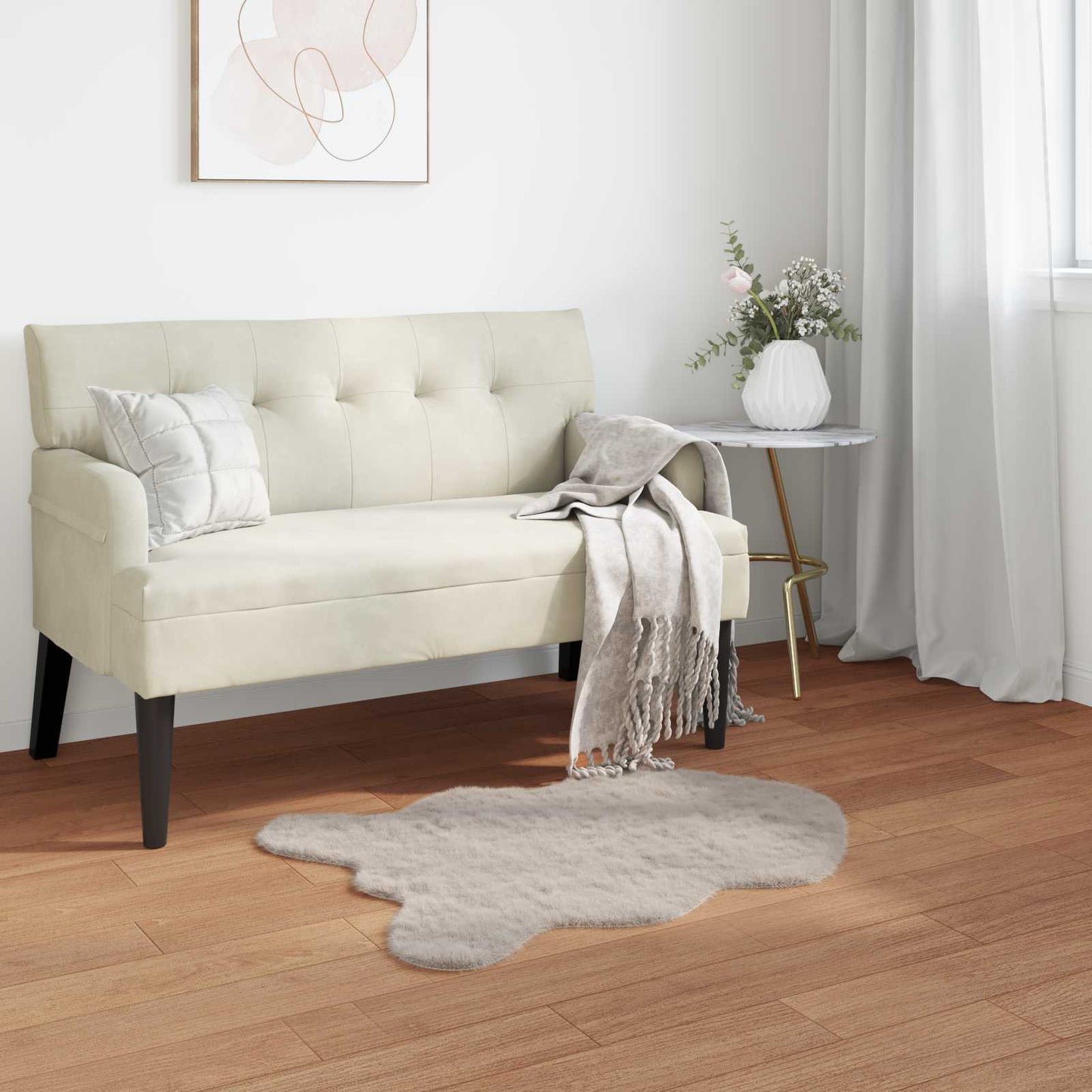Anti-Slip Faux Rabbit Fur Rug OLITE Beige 60 x 90 cm Polyester