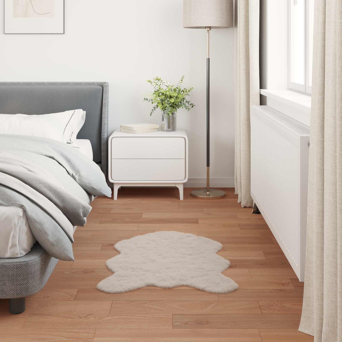 Anti-Slip Faux Rabbit Fur Rug OLITE Beige 80 x 120 cm Polyester