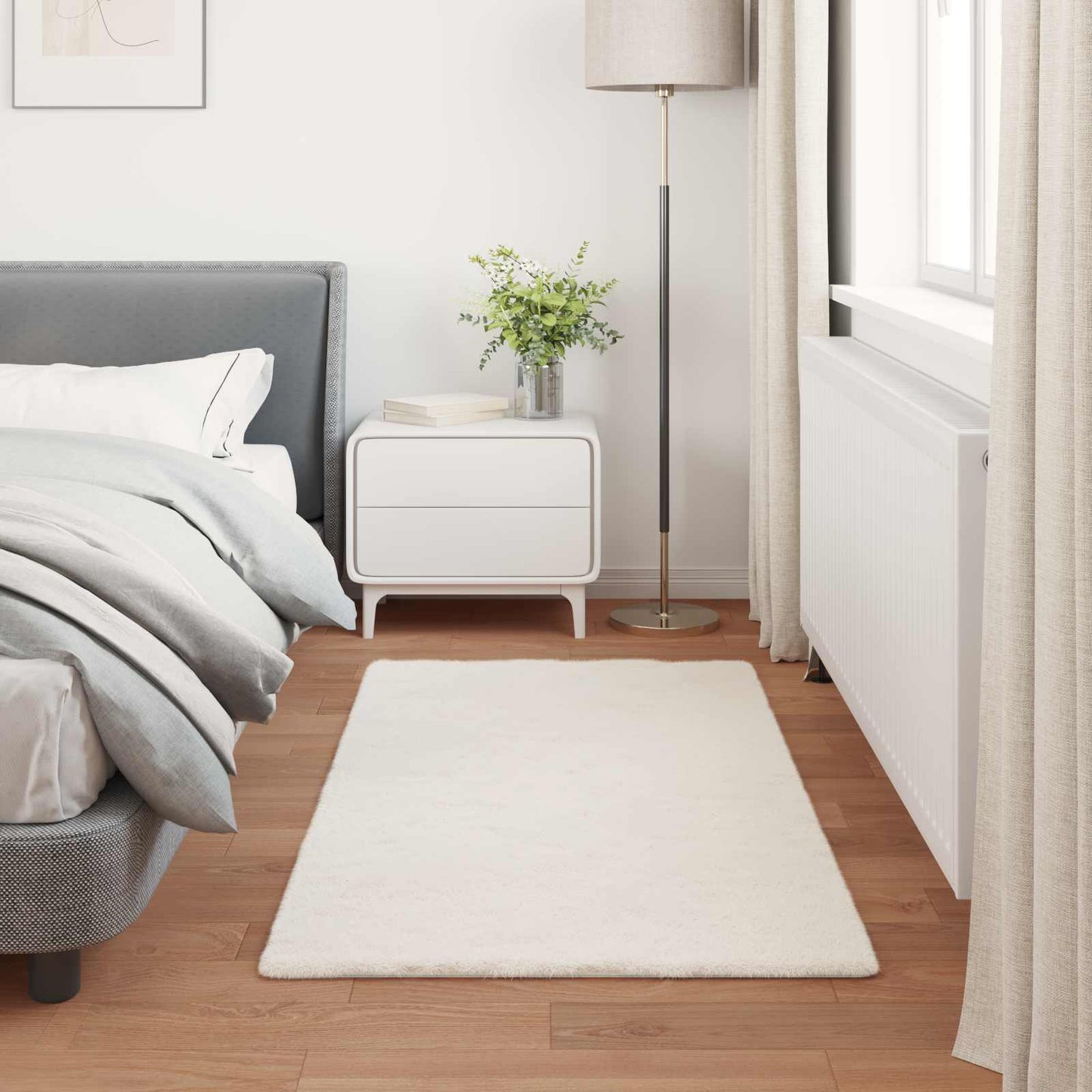 Anti-Slip Faux Rabbit Fur Rug OLITE Cream 80 x 150 cm Polyester