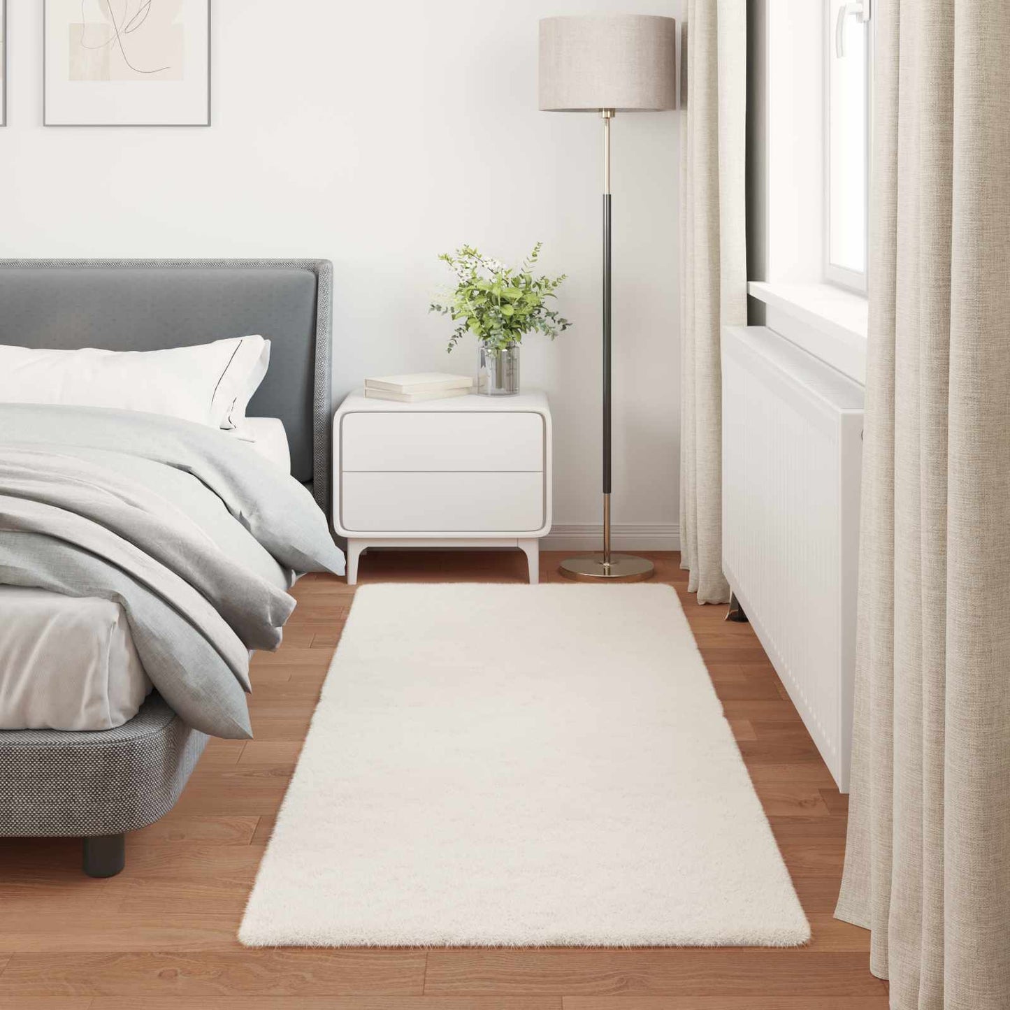 Anti-Slip Faux Rabbit Fur Rug OLITE Cream 80 x 200 cm Polyester