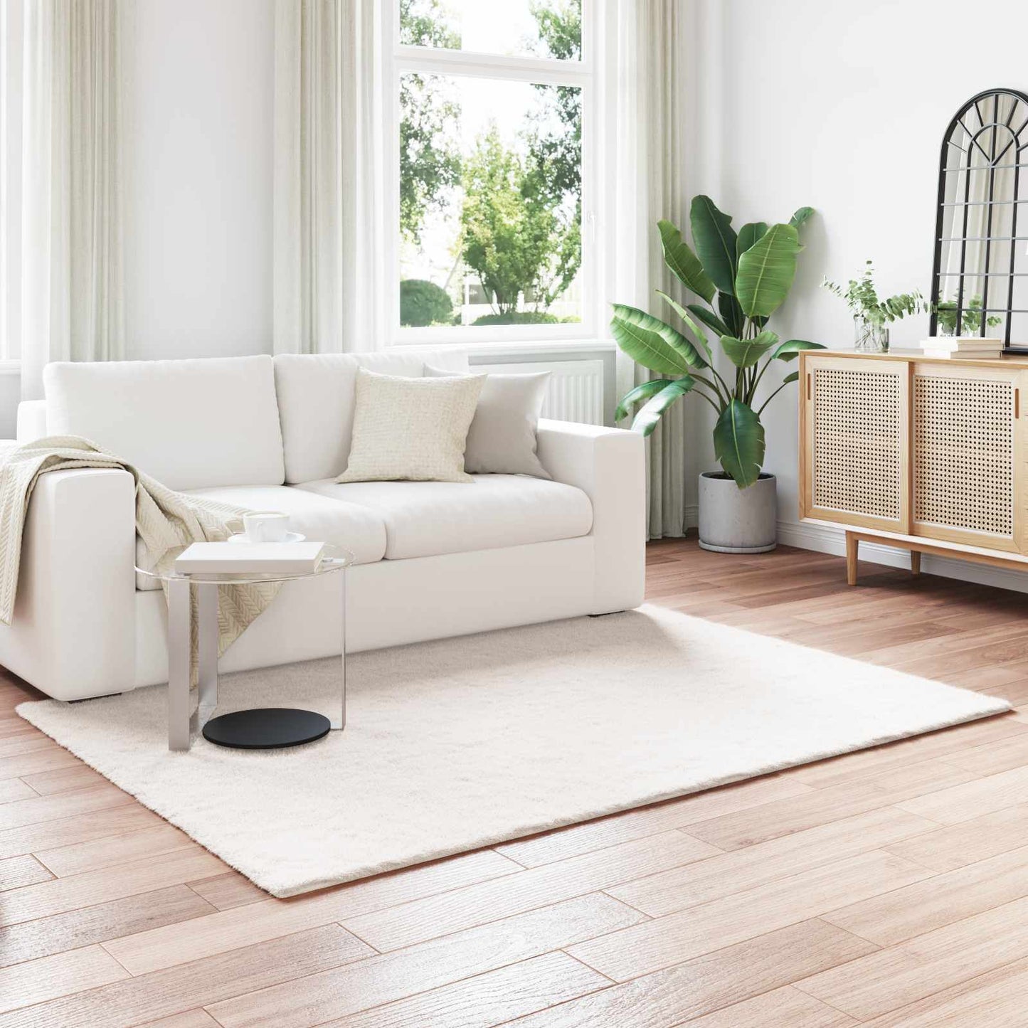 Anti-Slip Faux Rabbit Fur Rug OLITE Cream 160 x 230 cm