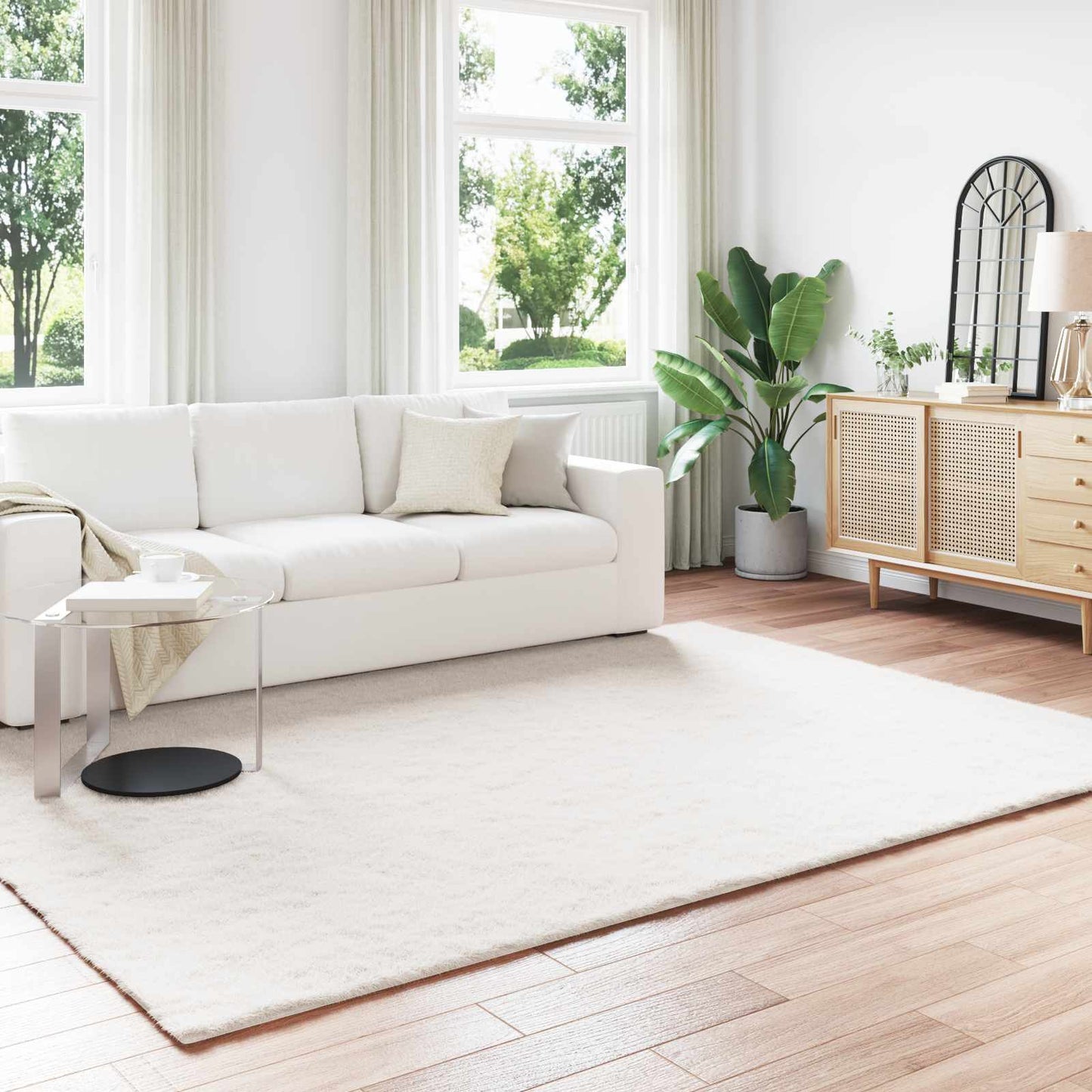 Anti-Slip Faux Rabbit Fur Rug OLITE Cream 200 x 280 cm