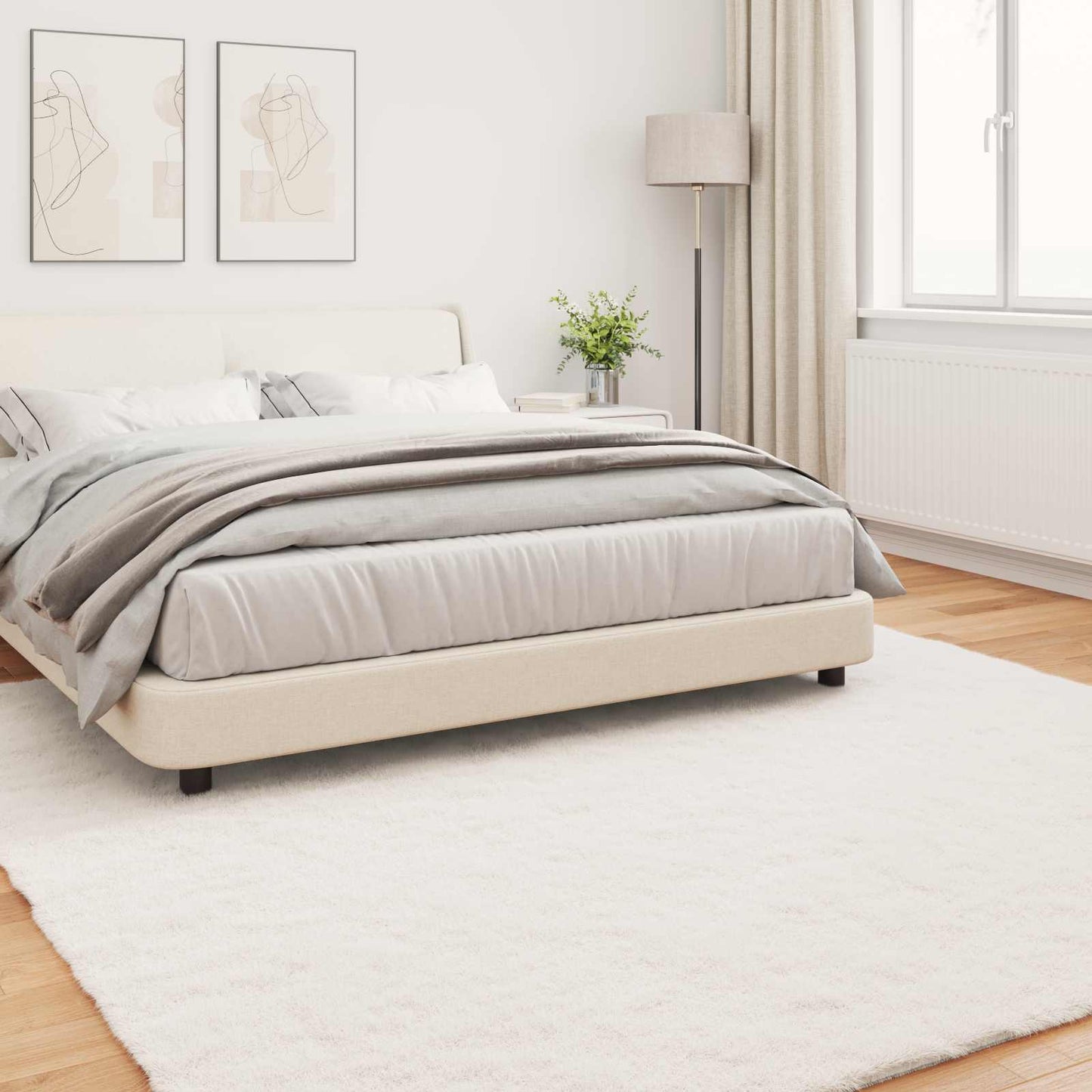 Anti-Slip Faux Rabbit Fur Rug OLITE Cream 200 x 200 cm
