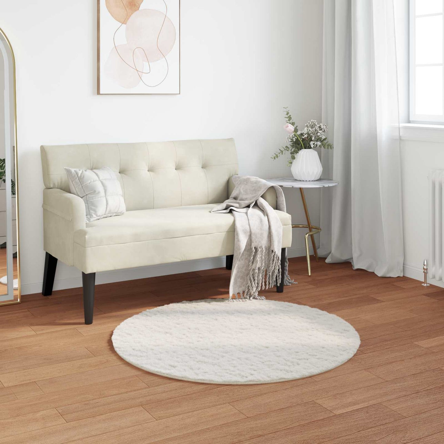 Anti-Slip Faux Rabbit Fur Rug OLITE Cream Ø 120 cm Polyester
