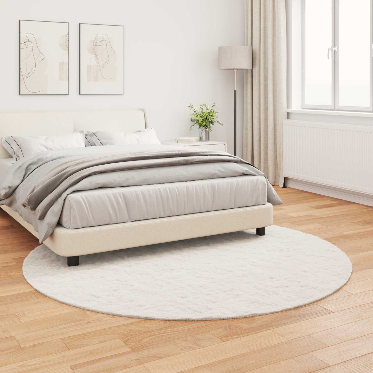 Anti-Slip Faux Rabbit Fur Rug OLITE Cream Ø 160 cm Polyester