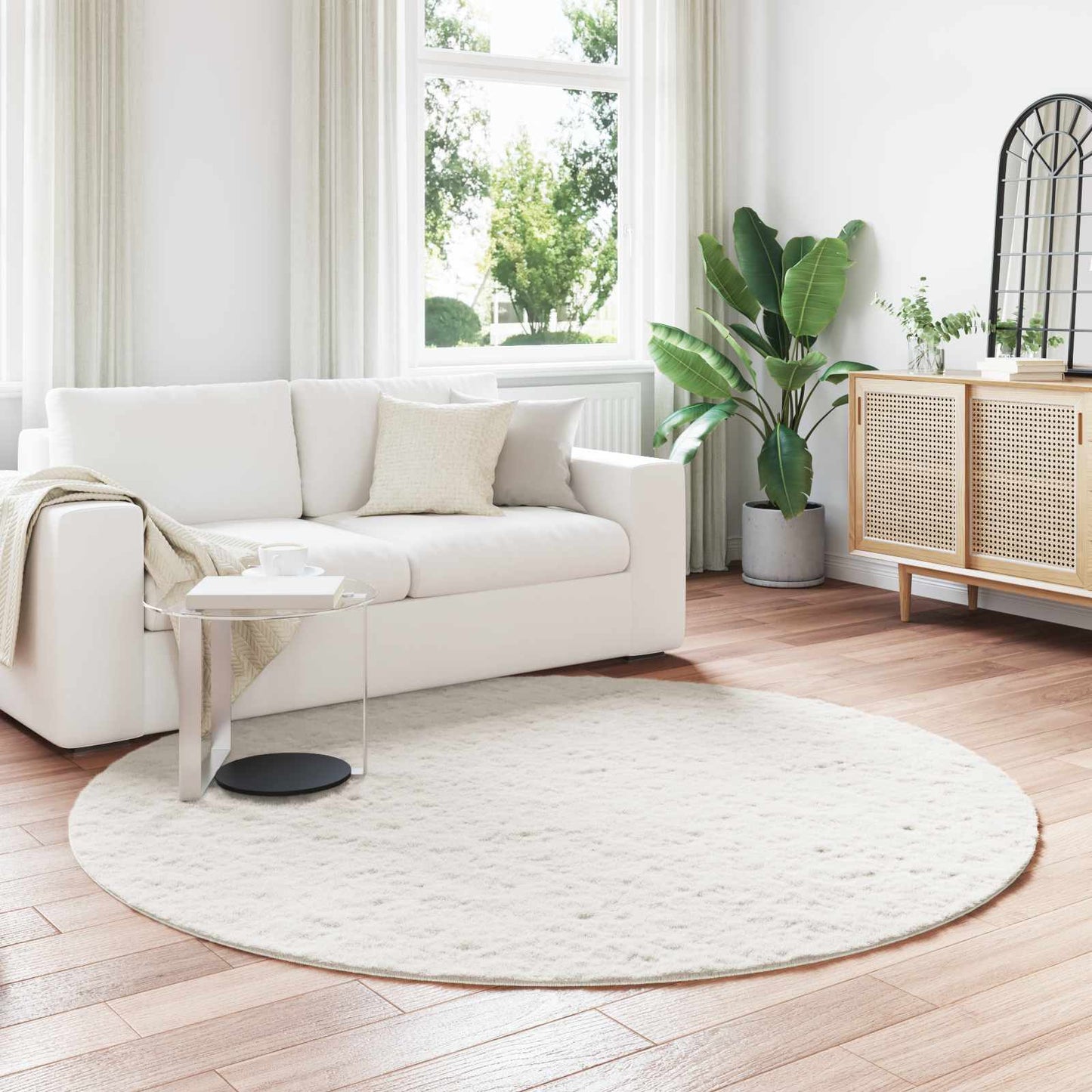 Anti-Slip Faux Rabbit Fur Rug OLITE Cream Ø 200 cm Polyester