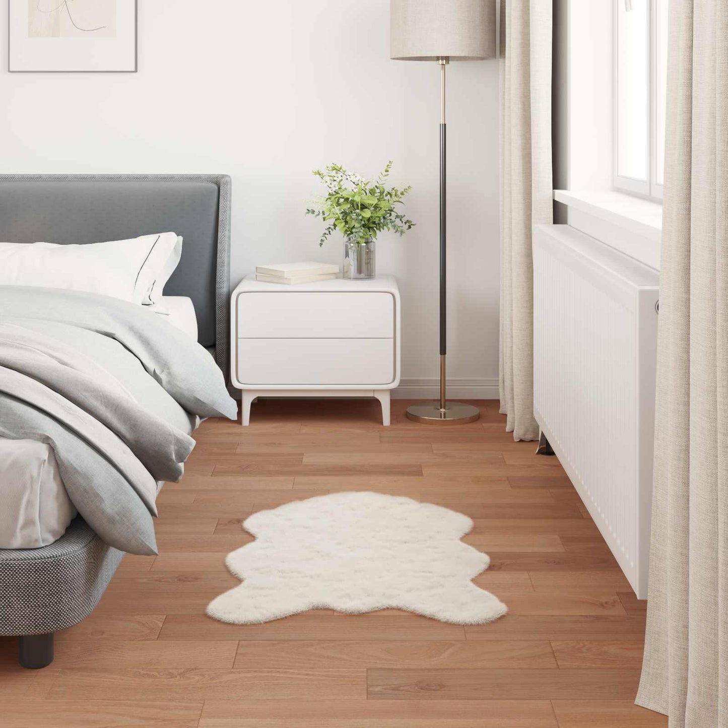 Anti-Slip Faux Rabbit Fur Rug OLITE Cream 50 x 80 cm Polyester
