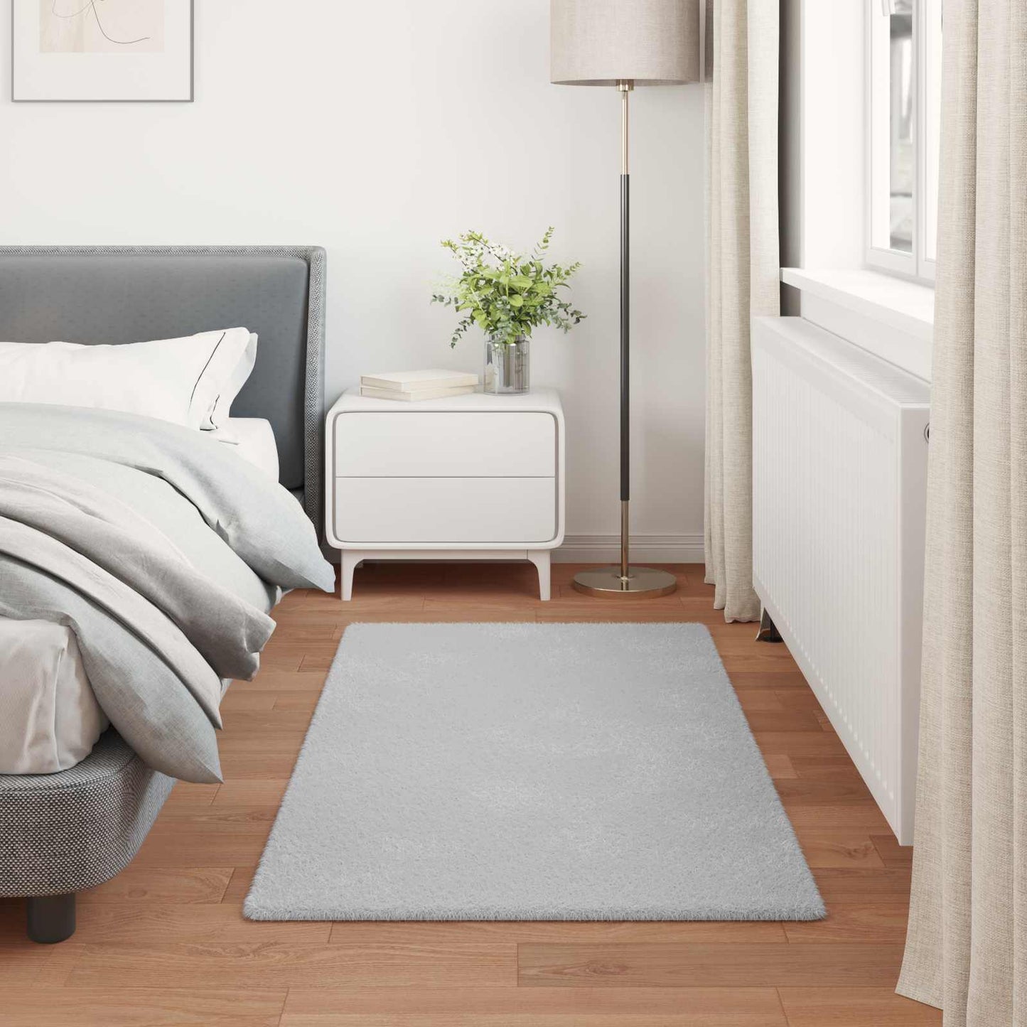 Anti-Slip Faux Rabbit Fur Rug OLITE Grey 80 x 150 cm Polyester