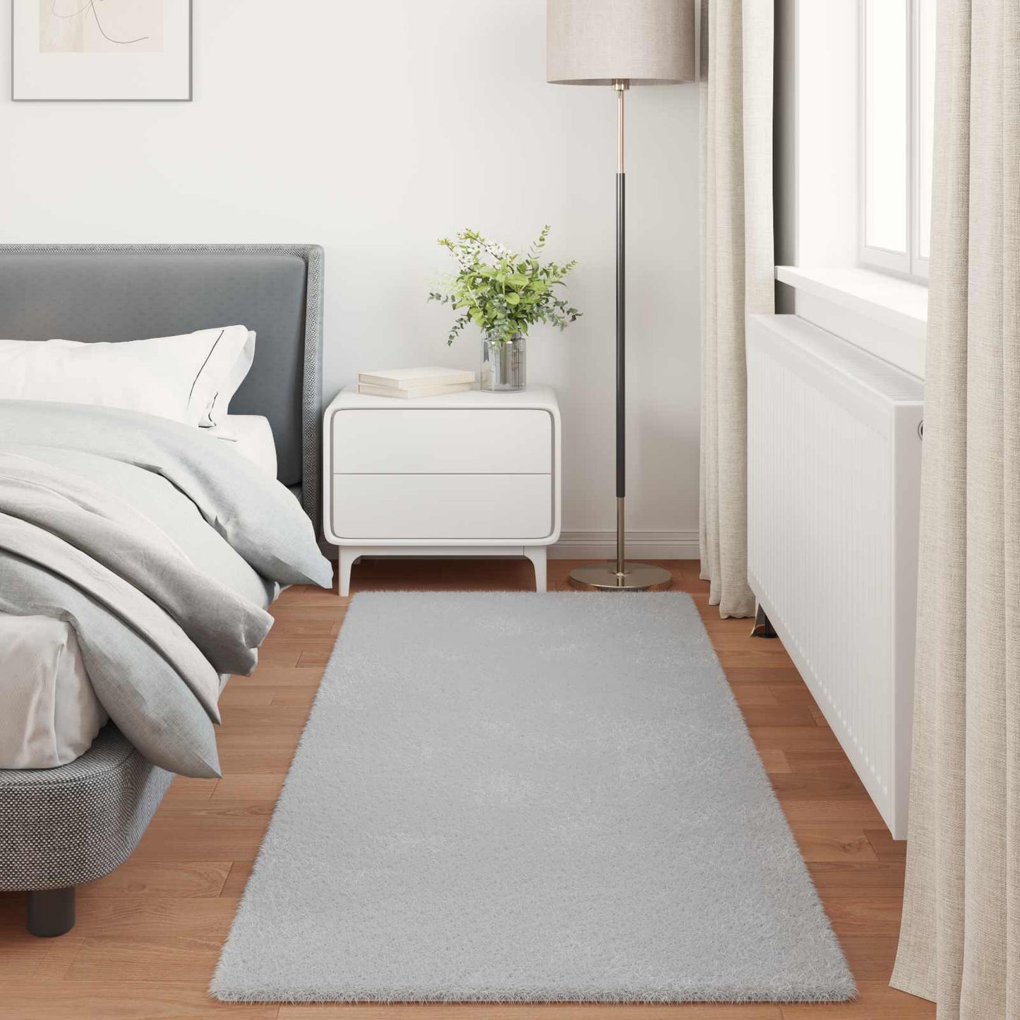 Anti-Slip Faux Rabbit Fur Rug OLITE Grey 80 x 200 cm Polyester
