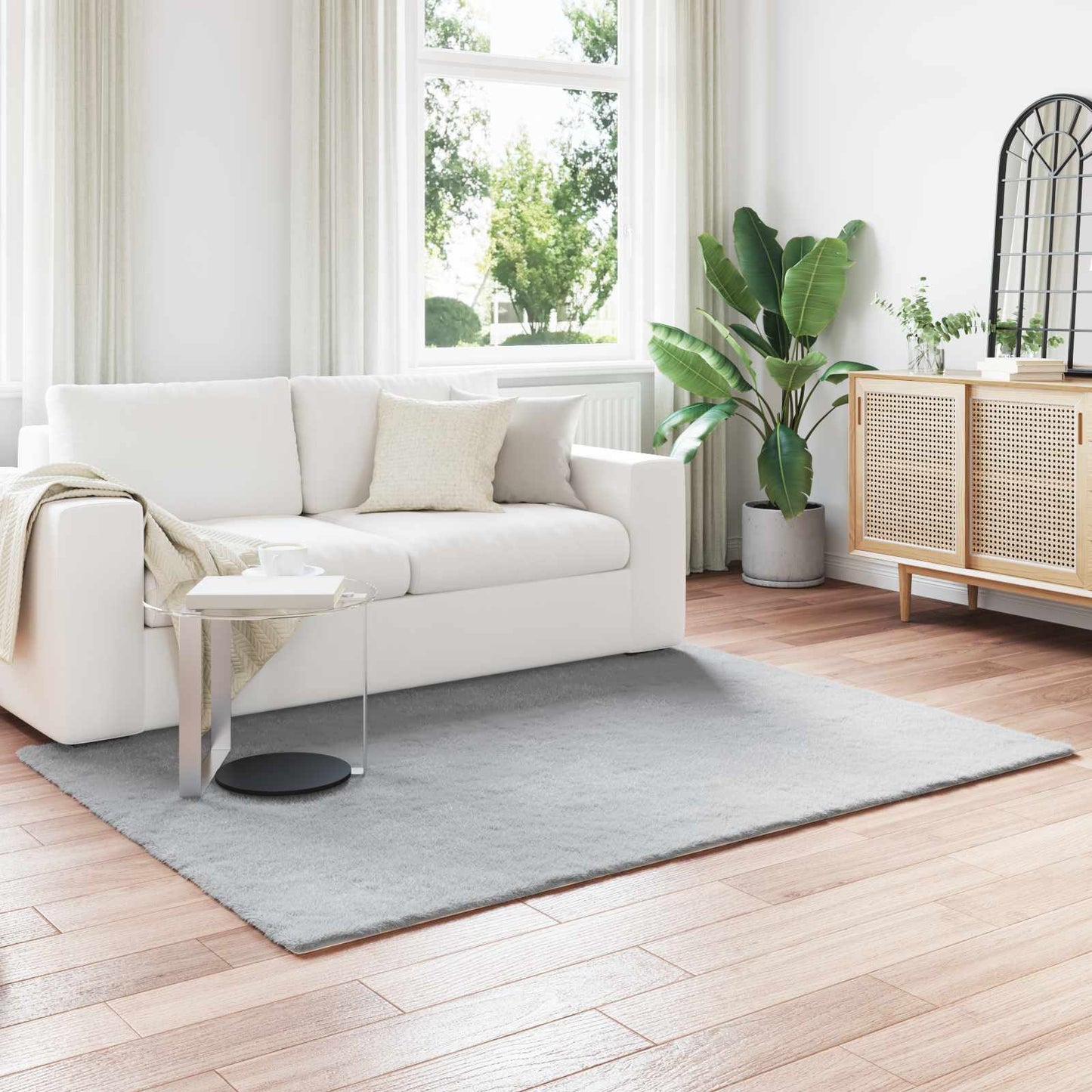 Anti-Slip Faux Rabbit Fur Rug OLITE Grey 140 x 200 cm Polyester
