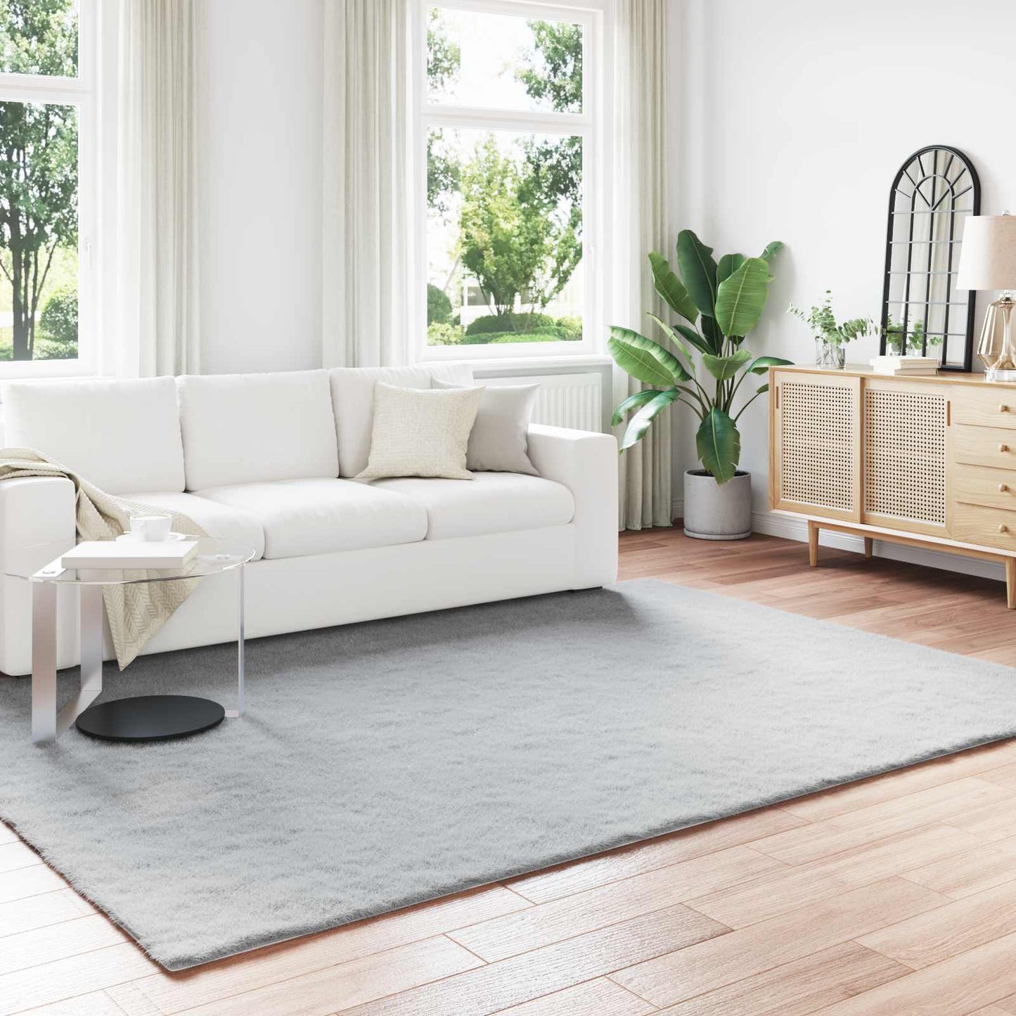 Anti-Slip Faux Rabbit Fur Rug OLITE Grey 240 x 340 cm Polyester