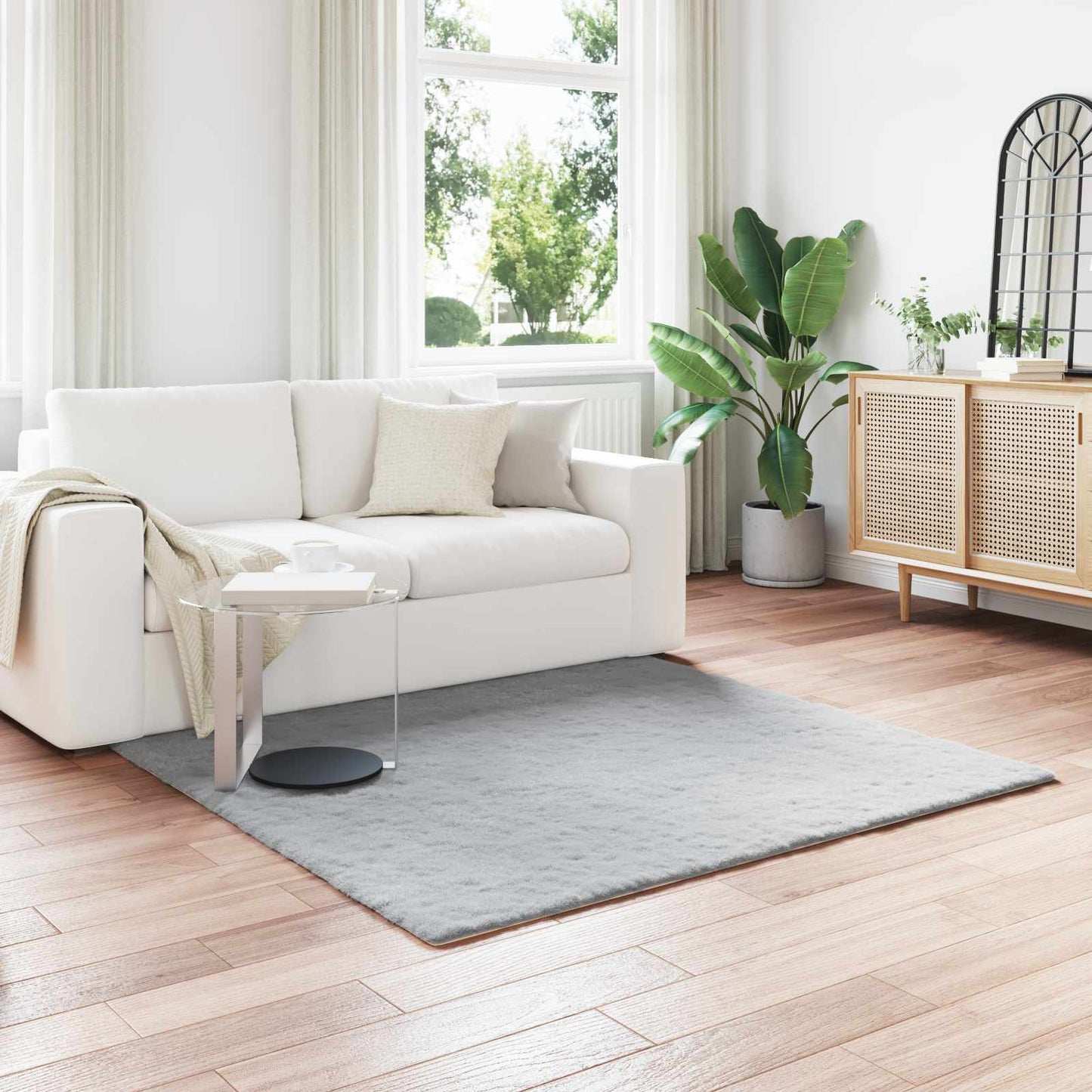 Anti-Slip Faux Rabbit Fur Rug OLITE Grey 120 x 120 cm Polyester