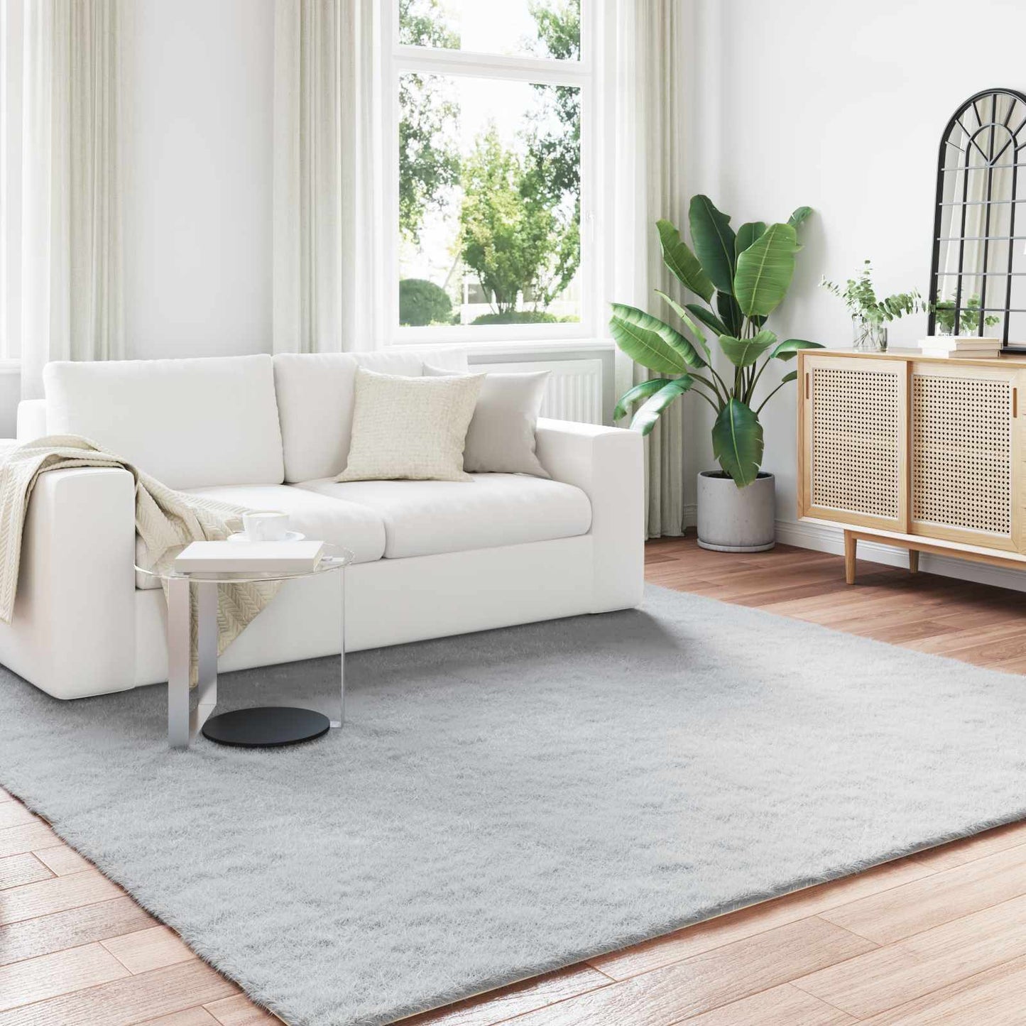 Anti-Slip Faux Rabbit Fur Rug OLITE Grey 200 x 200 cm Polyester