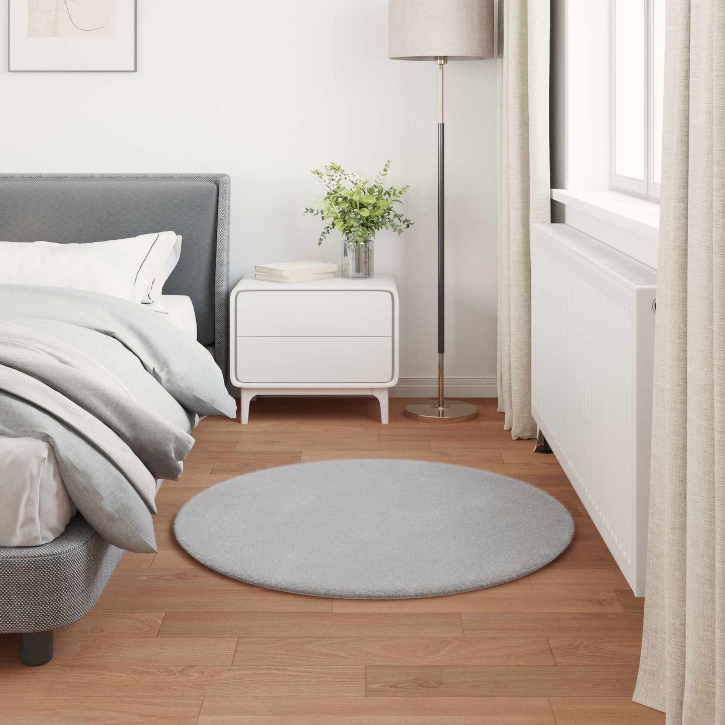 Anti-Slip Faux Rabbit Fur Rug OLITE Grey Ø 80 cm Polyester