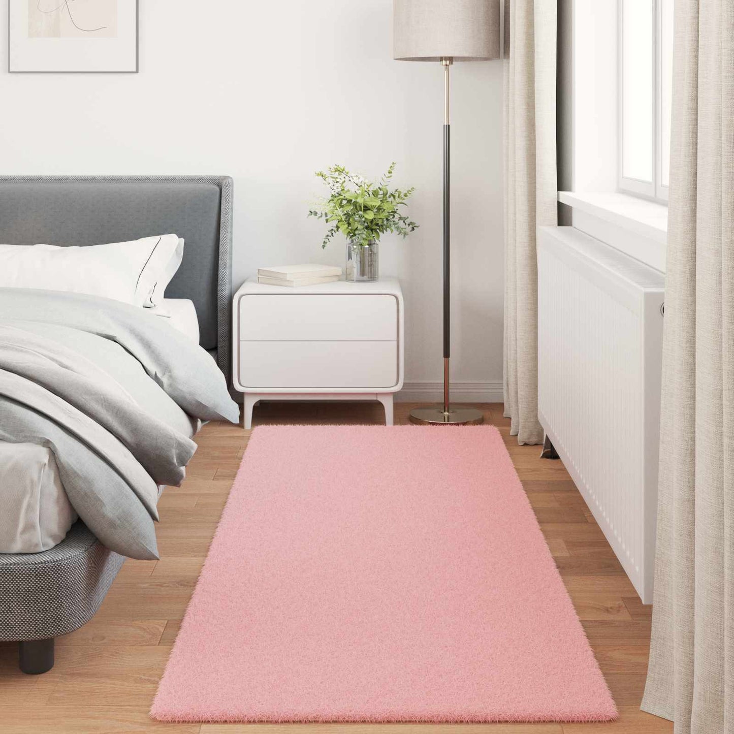 Anti-Slip Faux Rabbit Fur Rug OLITE Pink 80 x 200 cm Polyester