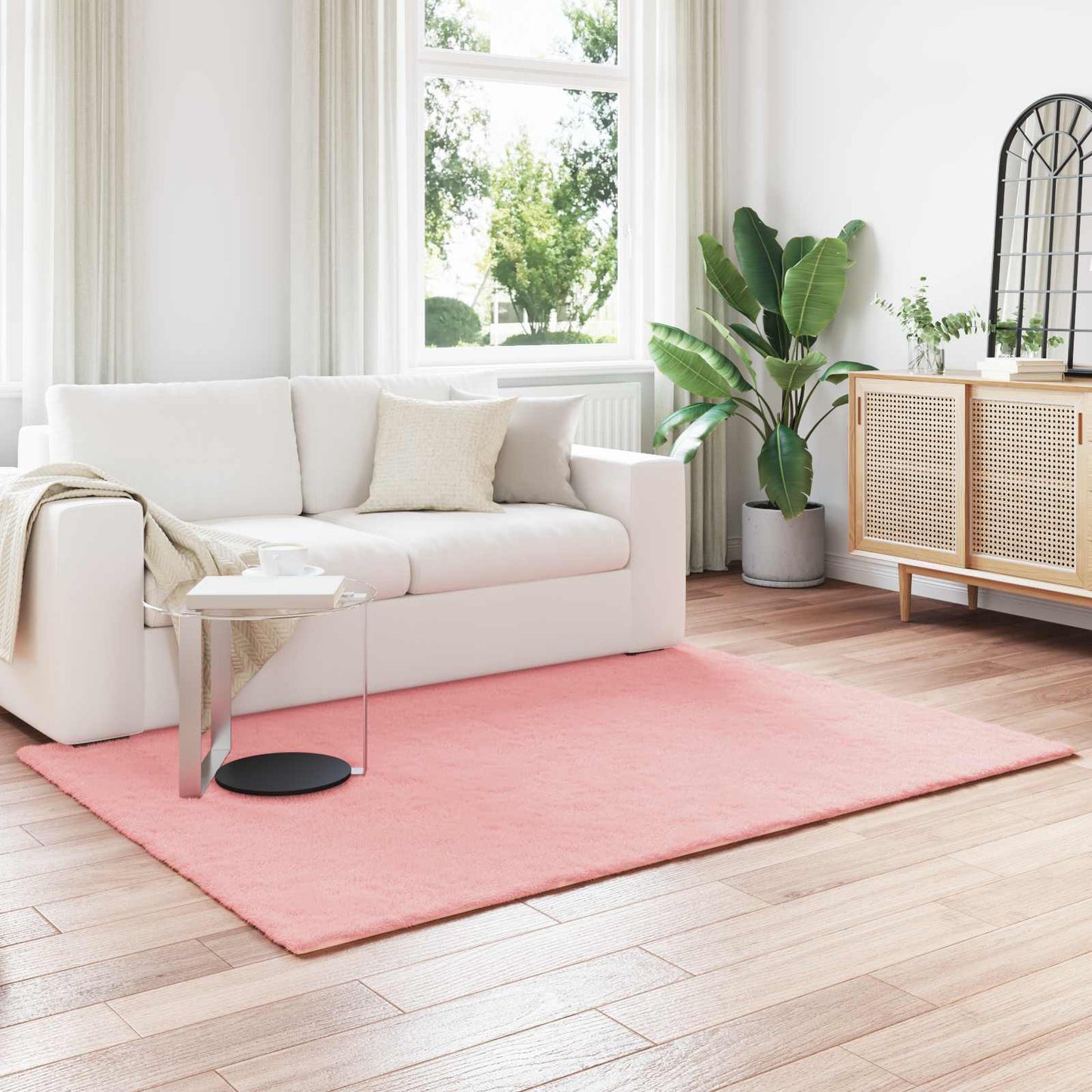Anti-Slip Faux Rabbit Fur Rug OLITE Pink 140 x 200 cm Polyester