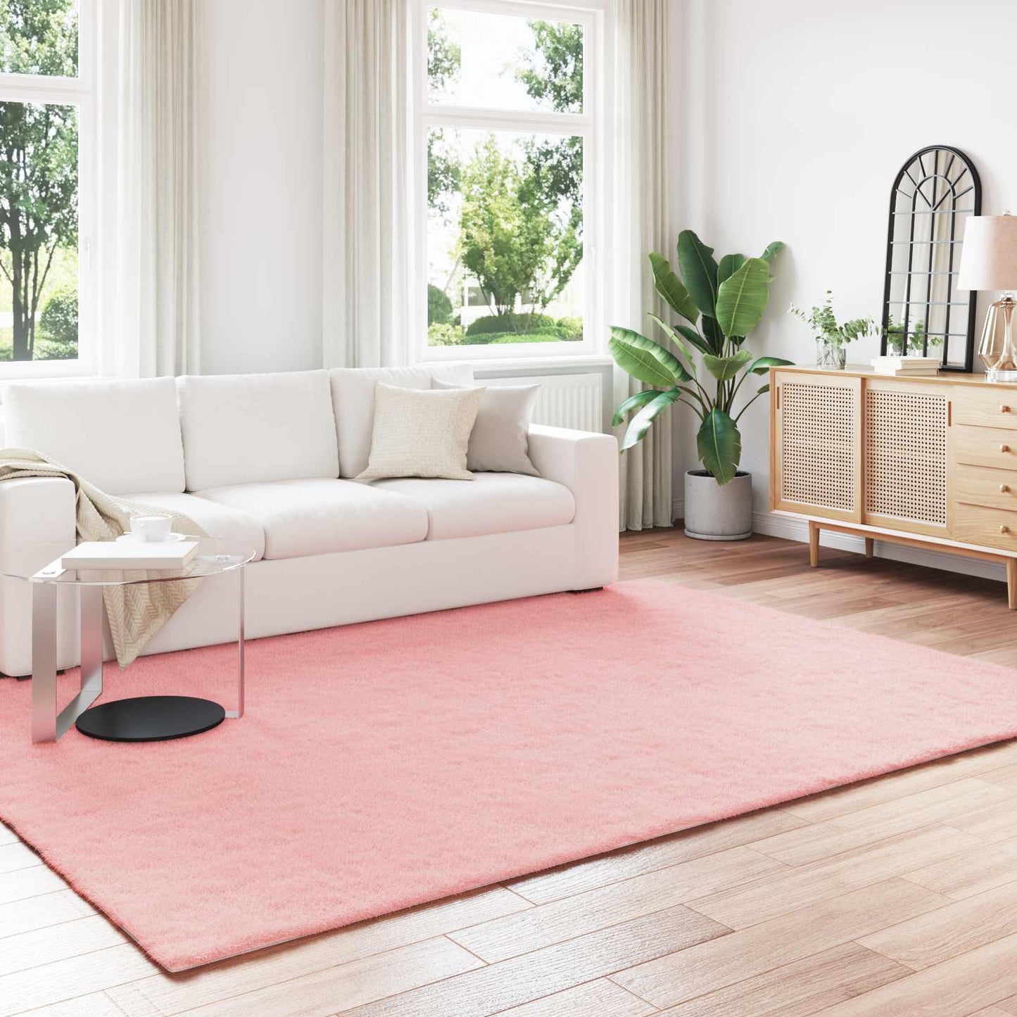 Anti-Slip Faux Rabbit Fur Rug OLITE Pink 200 x 280 cm Polyester