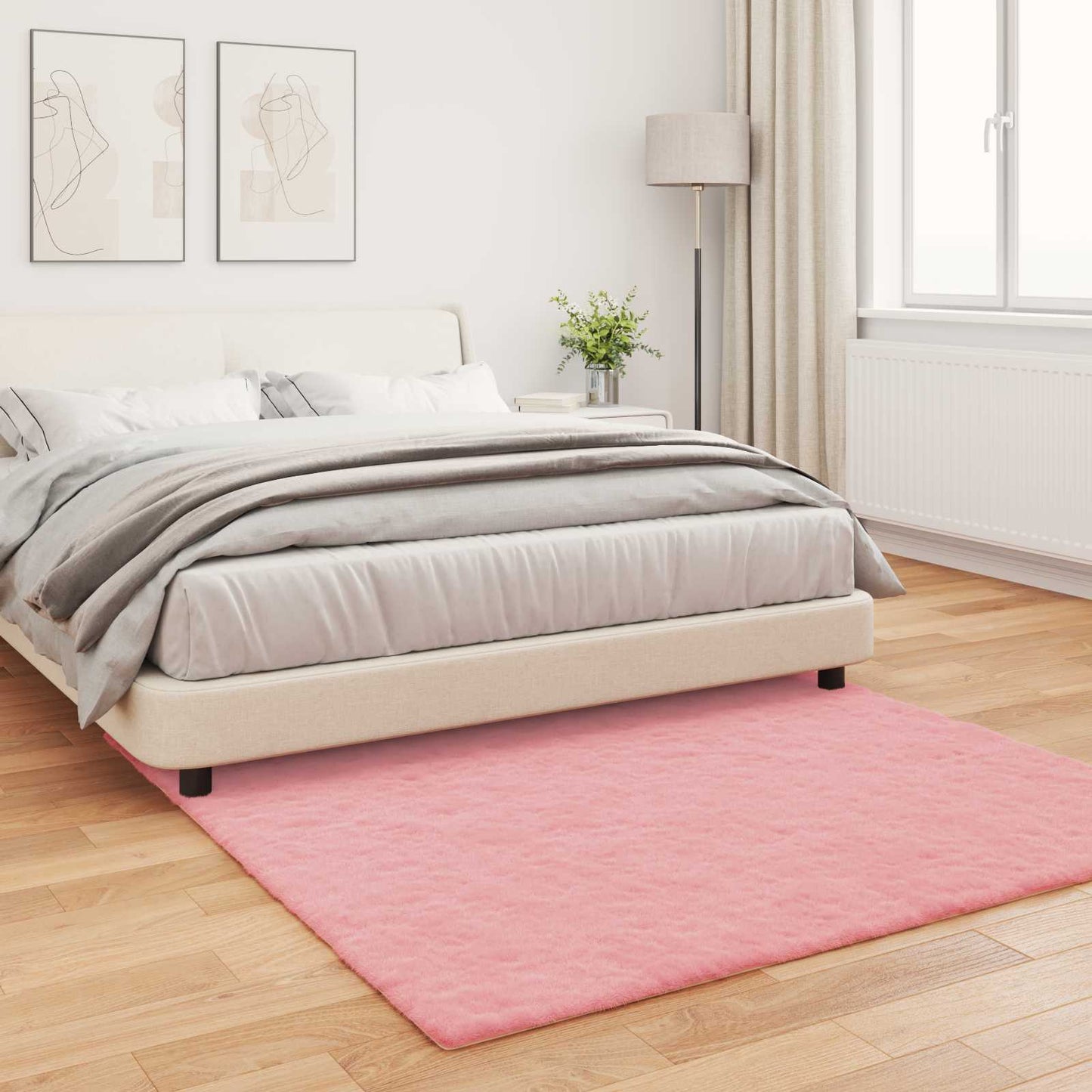 Anti-Slip Faux Rabbit Fur Rug OLITE Pink 120 x 120 cm Polyester