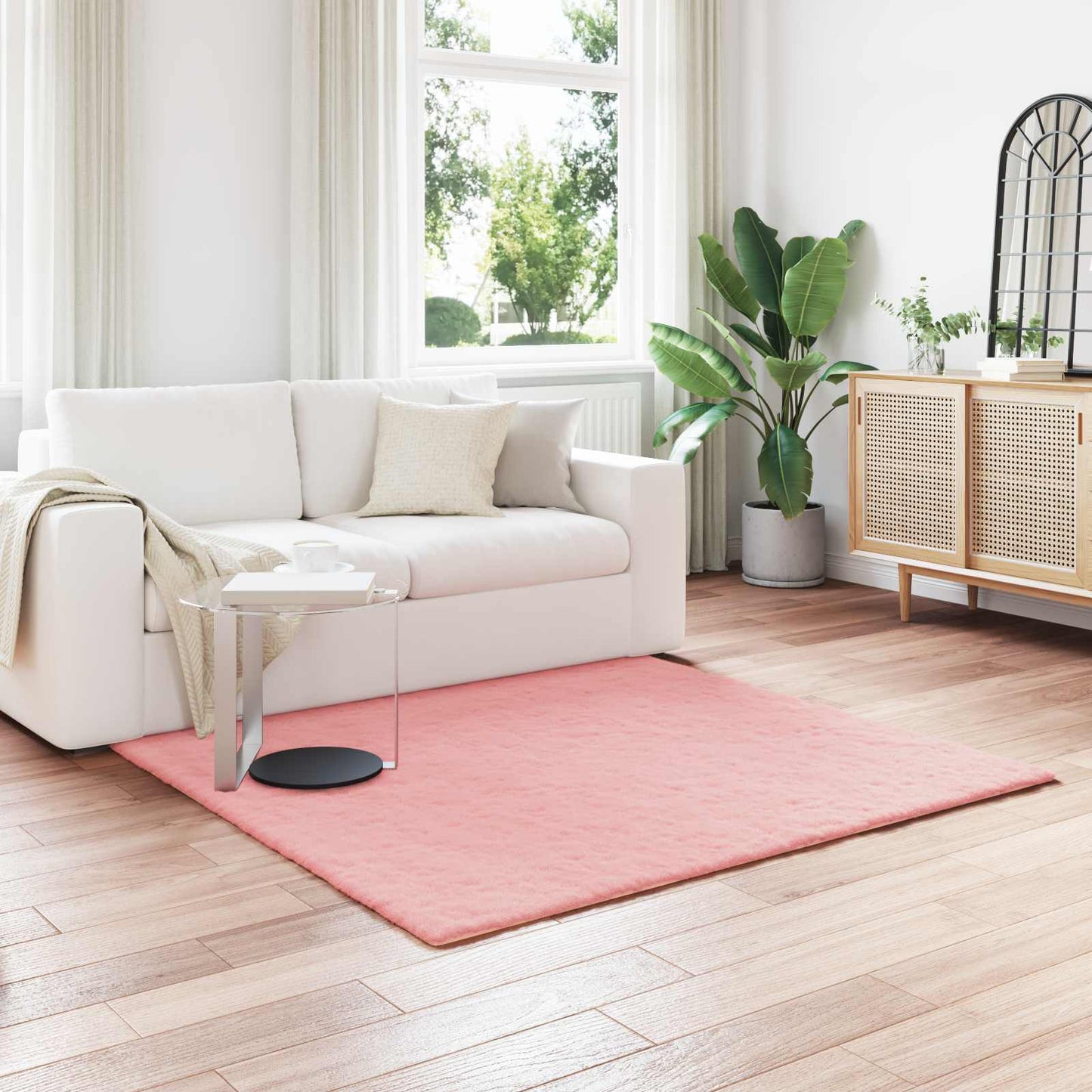 Anti-Slip Faux Rabbit Fur Rug OLITE Pink 160 x 160 cm Polyester