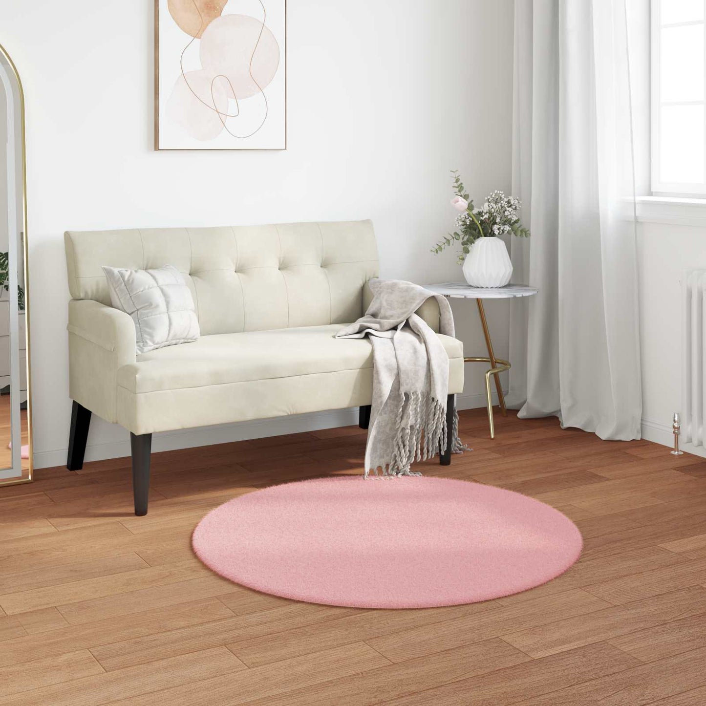 Anti-Slip Faux Rabbit Fur Rug OLITE Pink Ø 80 cm Polyester
