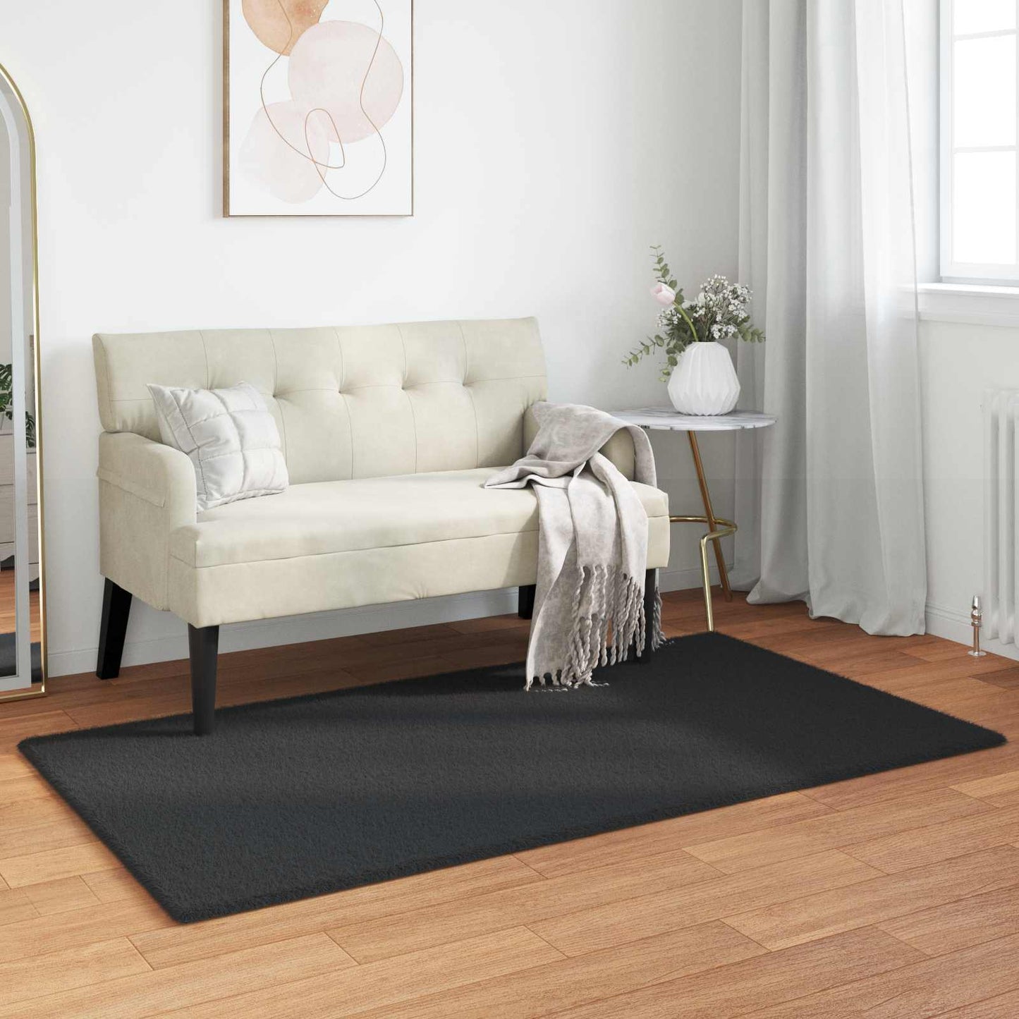 Anti-Slip Faux Rabbit Fur Rug OLITE Black 60 x 110 cm Polyester