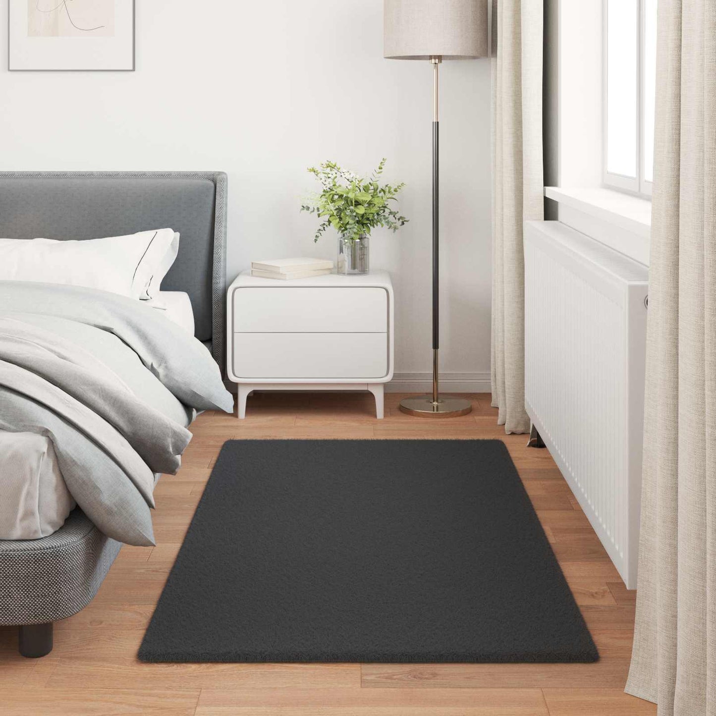 Anti-Slip Faux Rabbit Fur Rug OLITE Black 80 x 150 cm Polyester